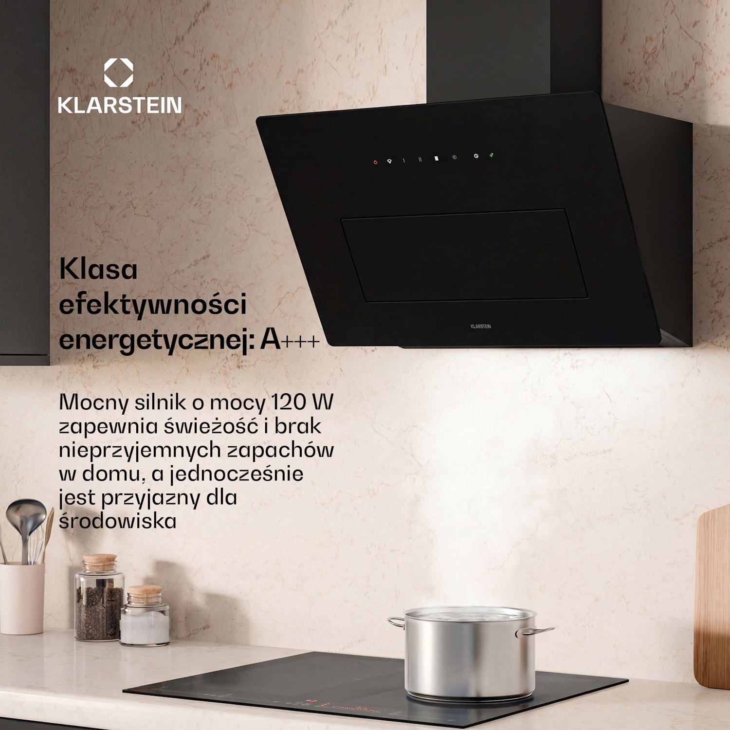 Skośny okap kuchenny SleekAir | Tryb otwarty i zamknięty | Wysokiej jakości konstrukcja | 720 m³/h | 60 cm 60 cm | Czarny
