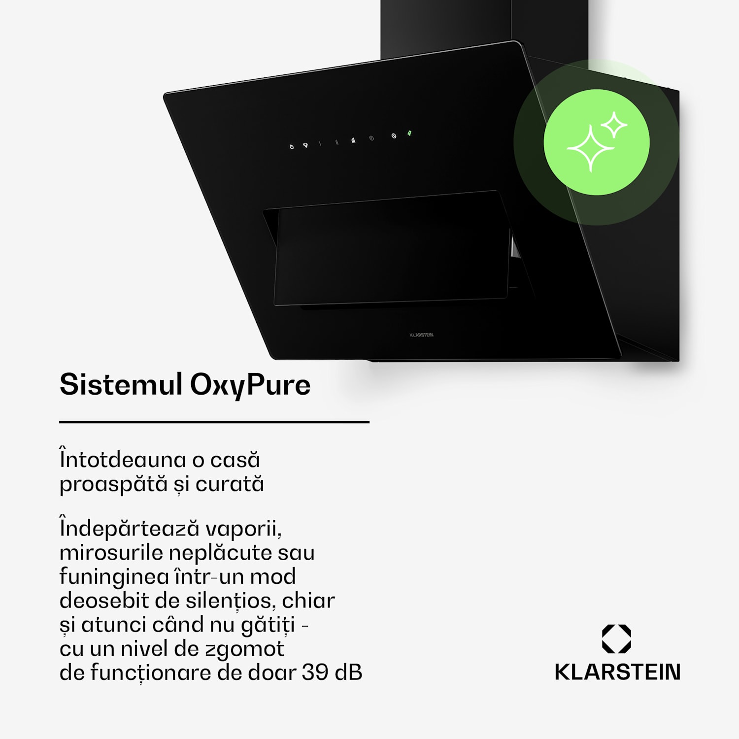 Hota înclinată SleekAir | Moduri de evacuare și recirculare | Design nobil | 720 m³/h | 60 cm 60 cm | Negru