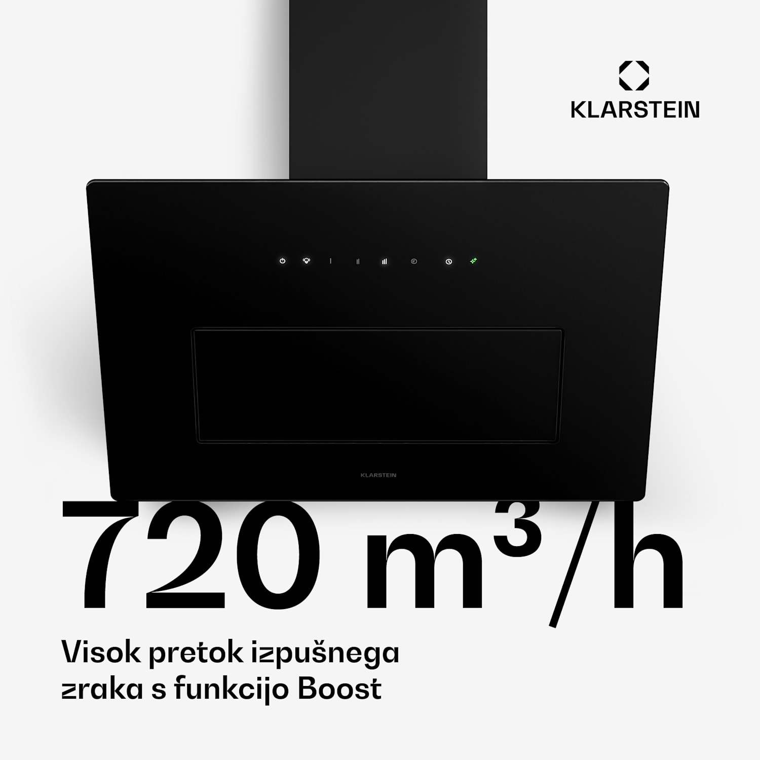 Sleek Air poševna kuhinjska napa | Načini izpihovanja in recirkulacije | Plemenita zasnova | 720 m³/h | 60 cm 60 cm | Črna