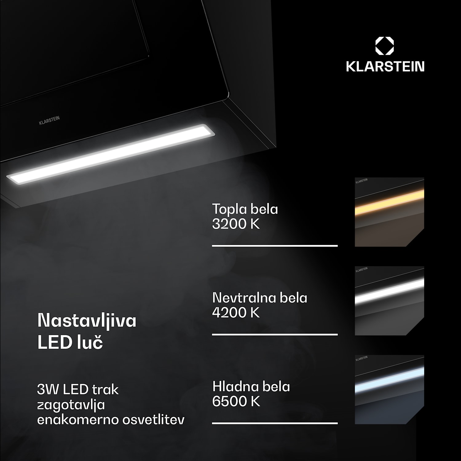 Sleek Air poševna kuhinjska napa | Načini izpihovanja in recirkulacije | Plemenita zasnova | 720 m³/h | 60 cm 60 cm | Črna