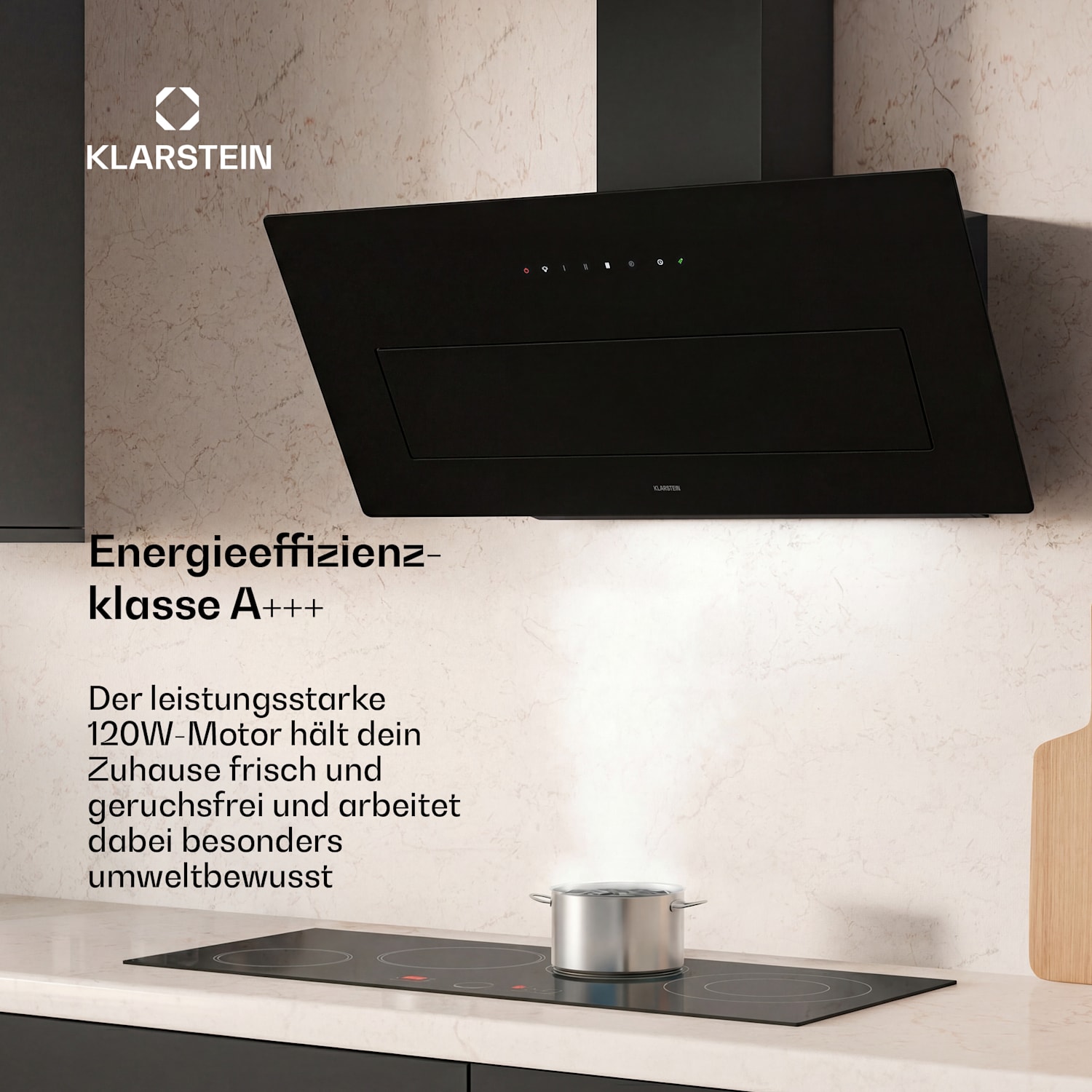 SleekAir Kopffreihaube | Abluft- und Umluftmodus | Elegantes Design |  720 m³/h | 90 cm 90 cm | Schwarz