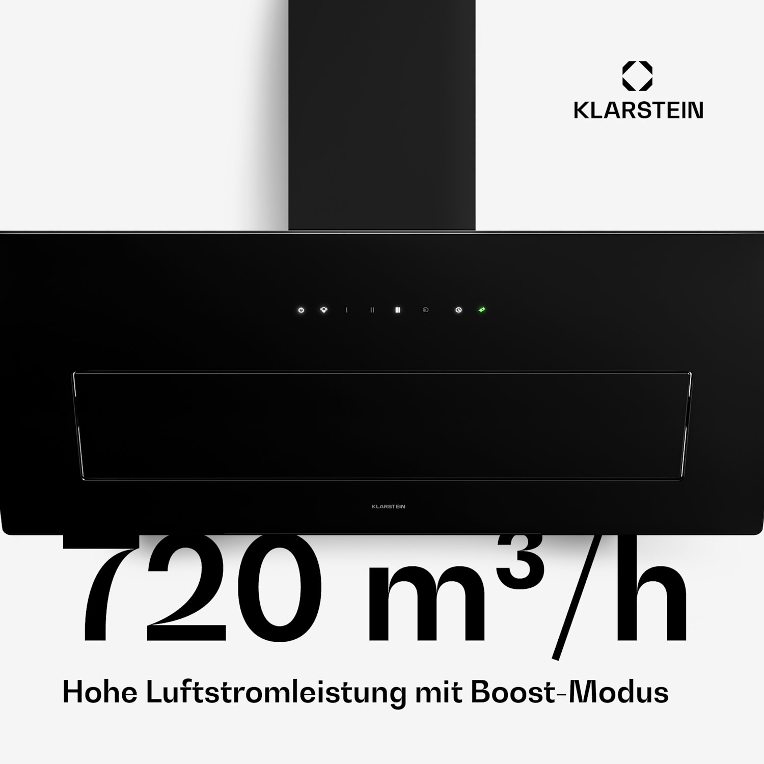 SleekAir Kopffreihaube | Abluft- und Umluftmodus | Elegantes Design |  720 m³/h | 90 cm 90 cm | Schwarz