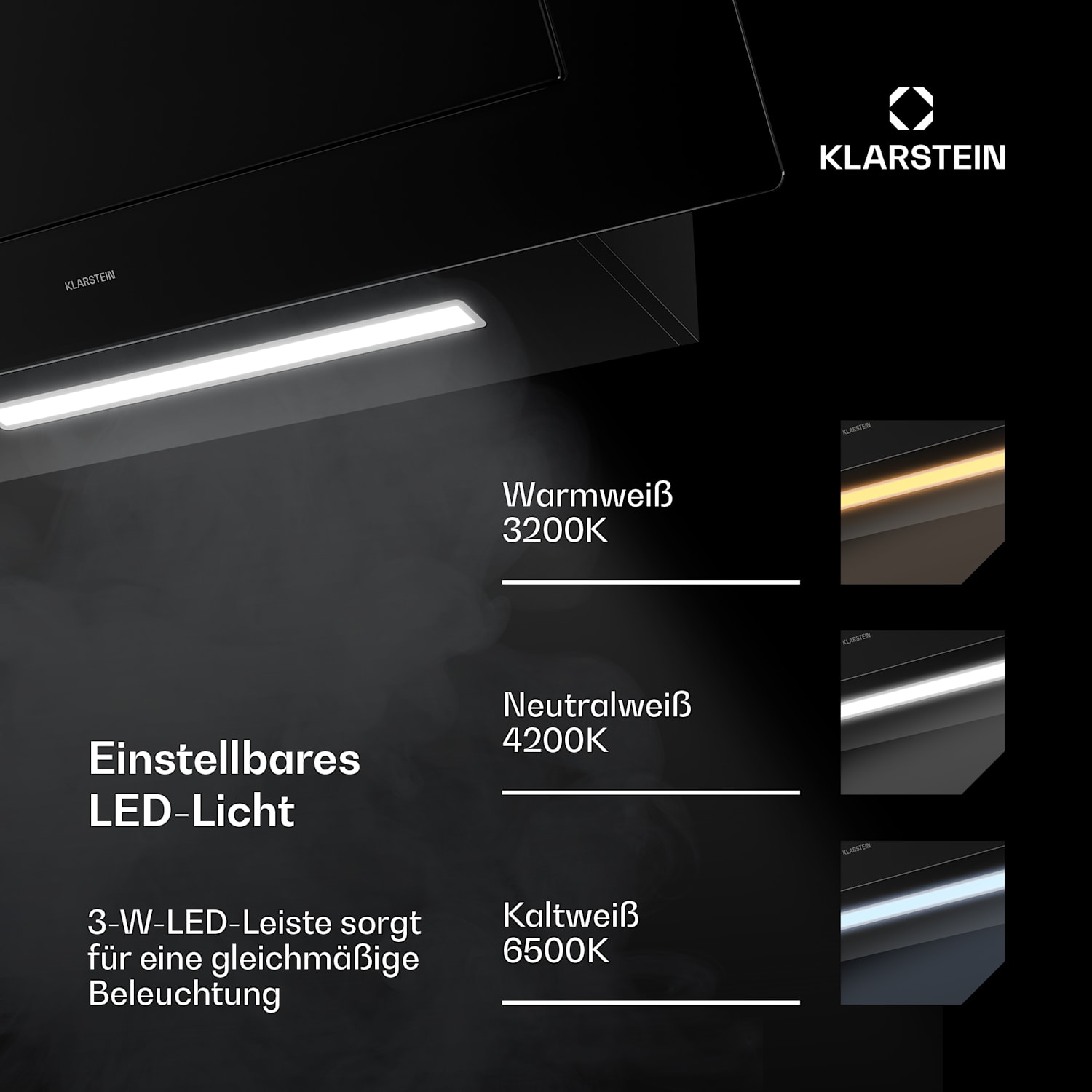 SleekAir Kopffreihaube | Abluft- und Umluftmodus | Elegantes Design |  720 m³/h | 90 cm 90 cm | Schwarz