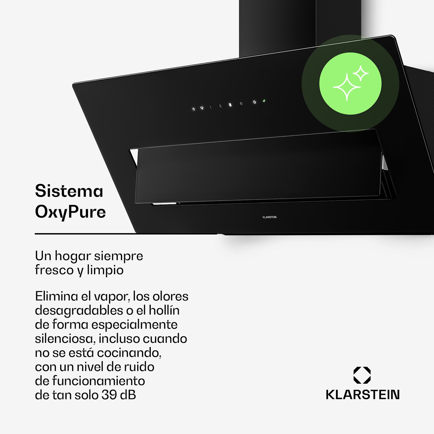 SleekAir campana extractora inclinada | Modos de extracción y recirculación | Diseño elegante | 720 m³/h | 90 cm 90 cm | Negro