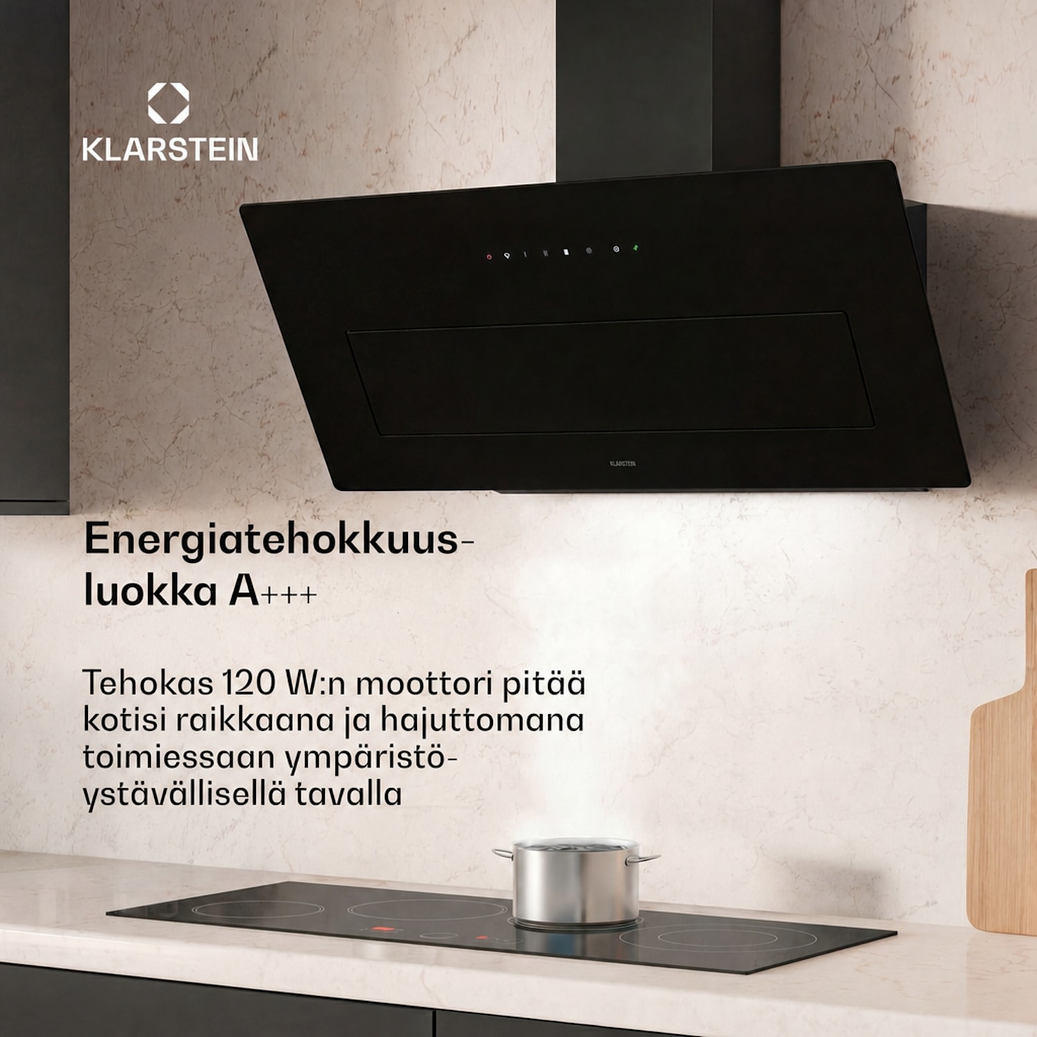 SleekAir päävapaa liesituuletin | Poisto- ja kierrätysilmatoiminto | Tyylikäs muotoilu | 720 m³/h | 90 cm 90 cm | Musta