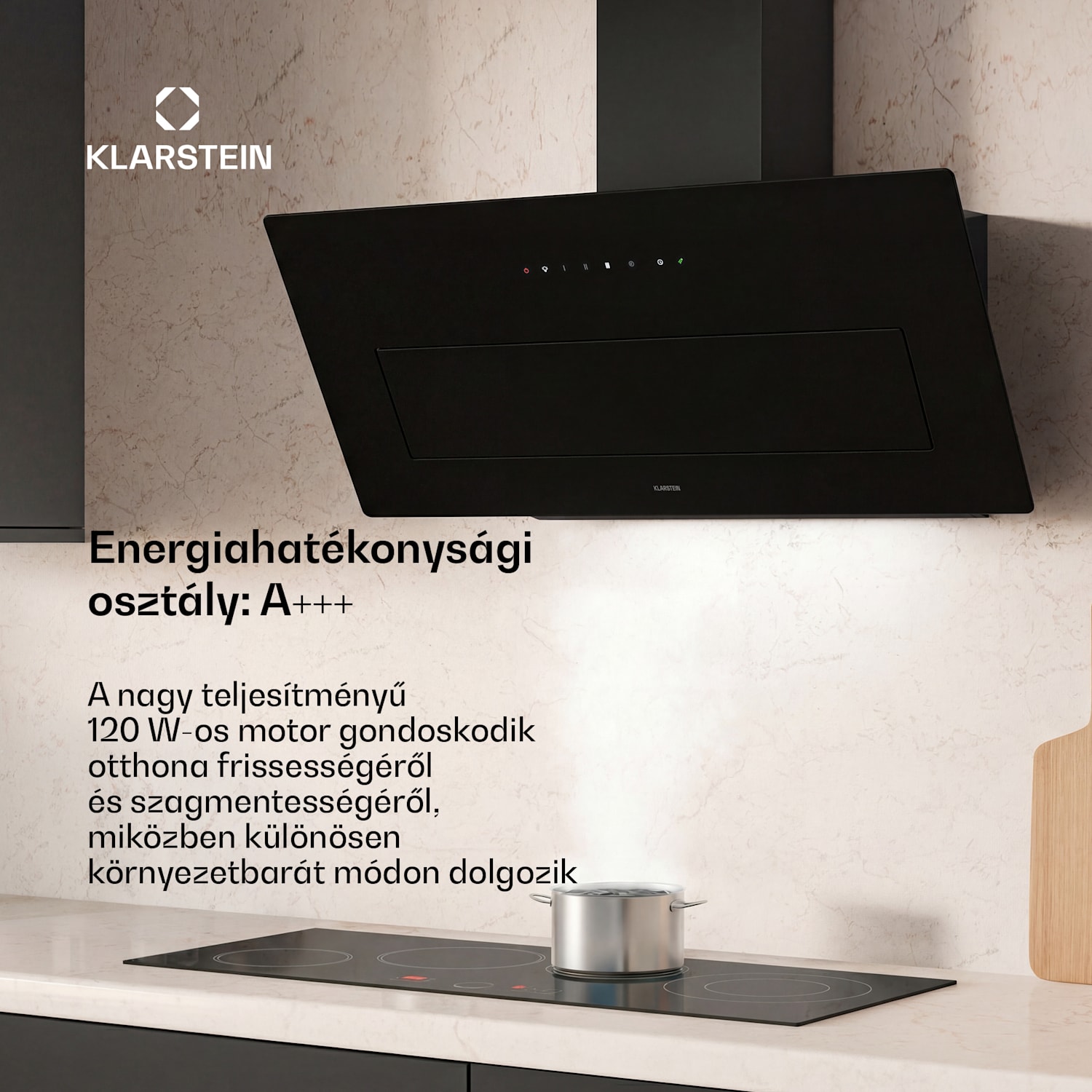 SleekAir ferde páraelszívó | Elszívási és recirkulációs üzemmódok | Elegáns kialakítás | 720 m³/h | 90 cm 90 cm | Fekete