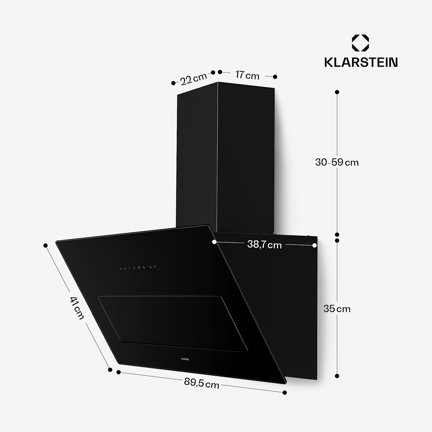 SleekAir Kopffreihaube | Abluft- und Umluftmodus | Elegantes Design |  720 m³/h | 90 cm 90 cm | Schwarz