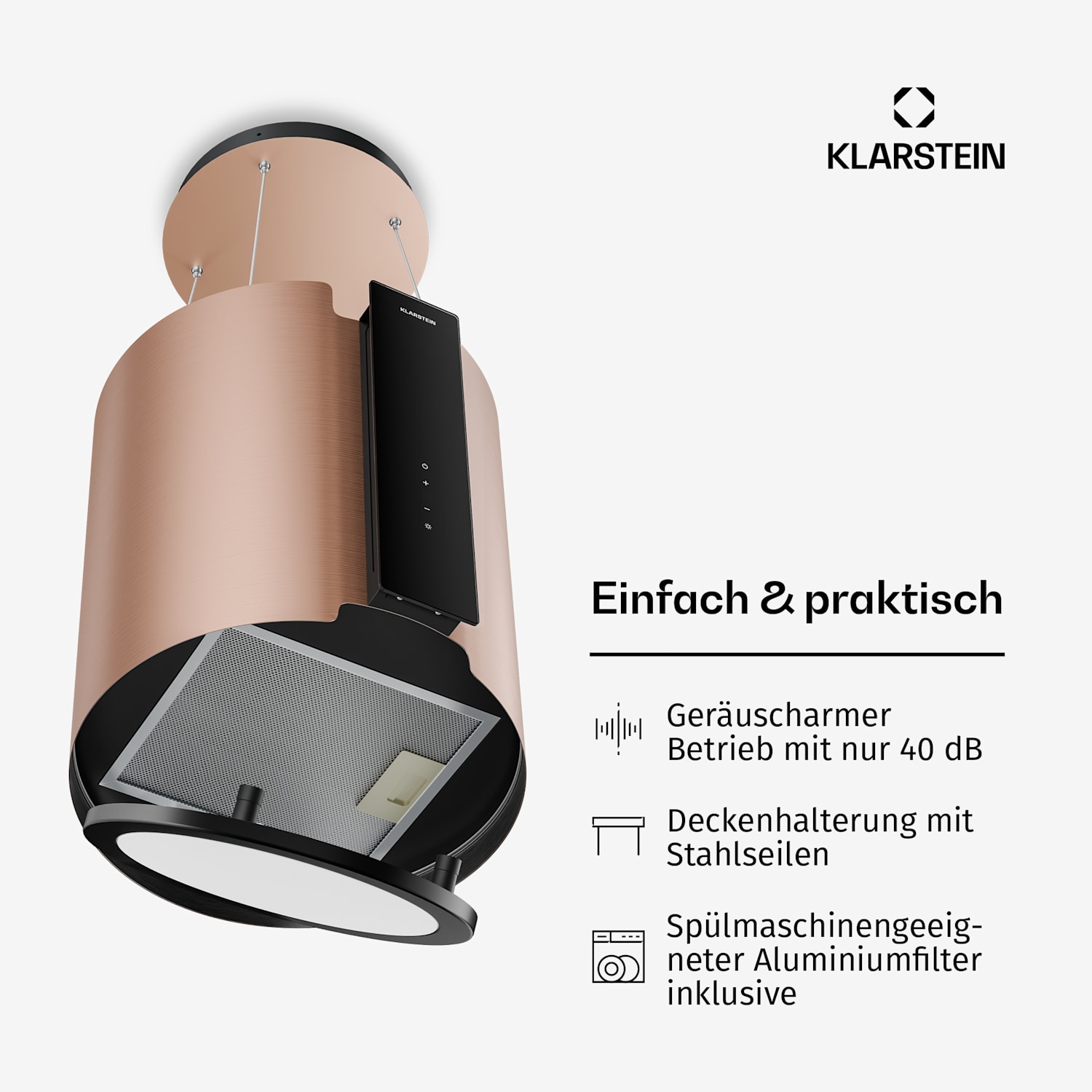 Skyfall Inselhaube | 3 Stufen + Boost | A+++ | 625 m³/h | Touch-Steuerung | 40 cm  38 cm | Gold