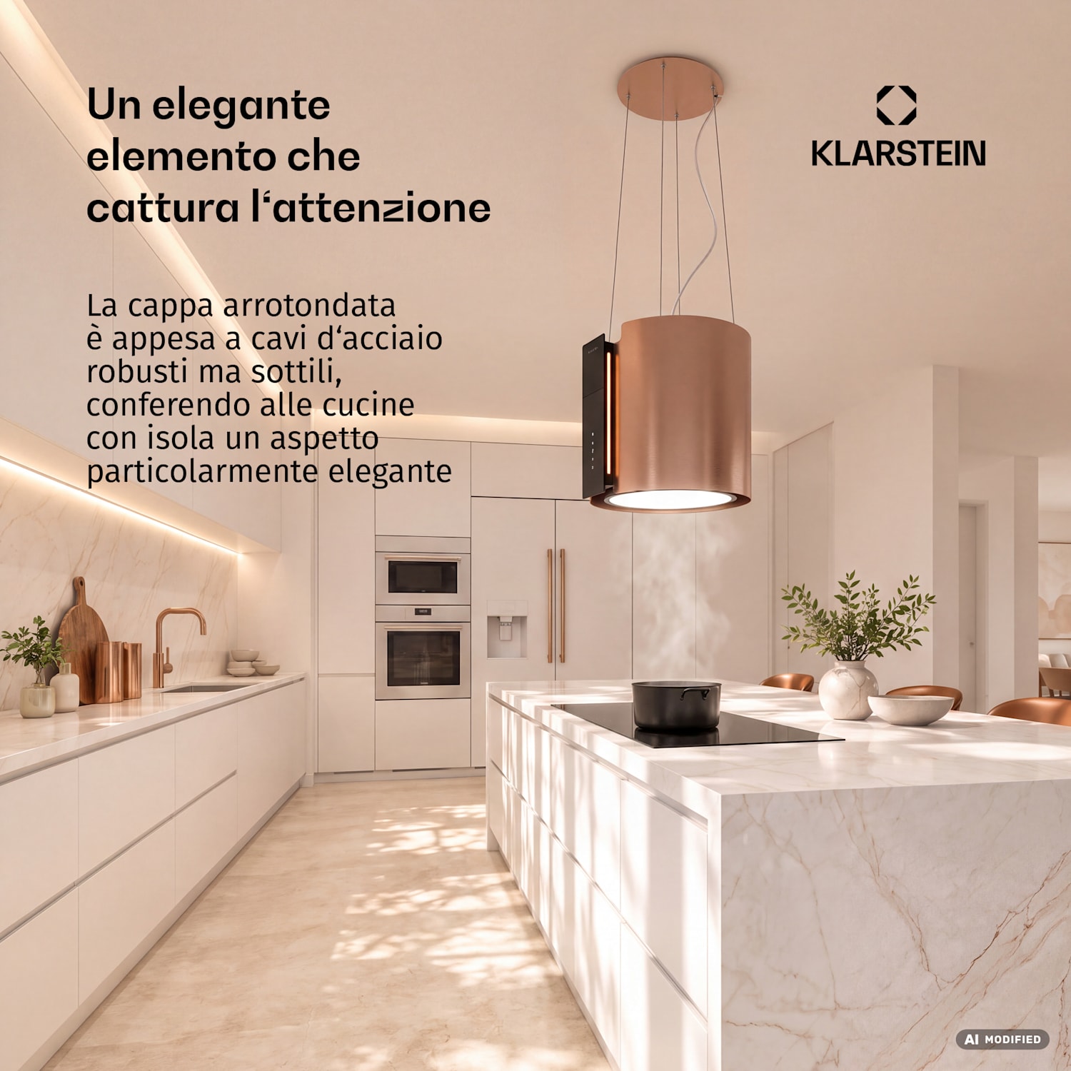 Cappa a isola Skyfall | 3 velocità + Boost | A+++ | 625 m³/h | Comandi touch | 40 cm 38 cm | Oro