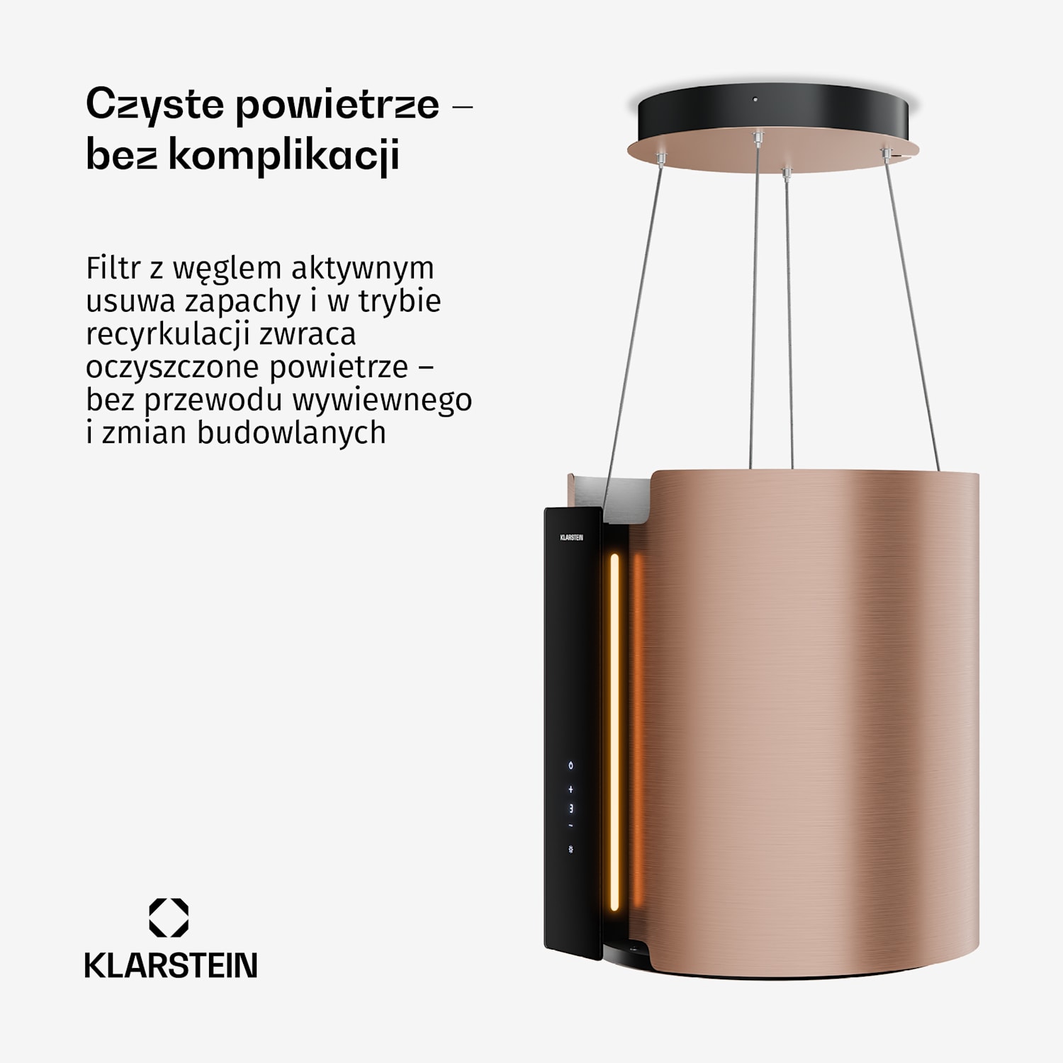 Okap wyspowy Skyfall | 3 poziomy + tryb Boost | A+++ | 625 m³/h | Sterowanie dotykowe | 40 cm 38 cm | Złoto