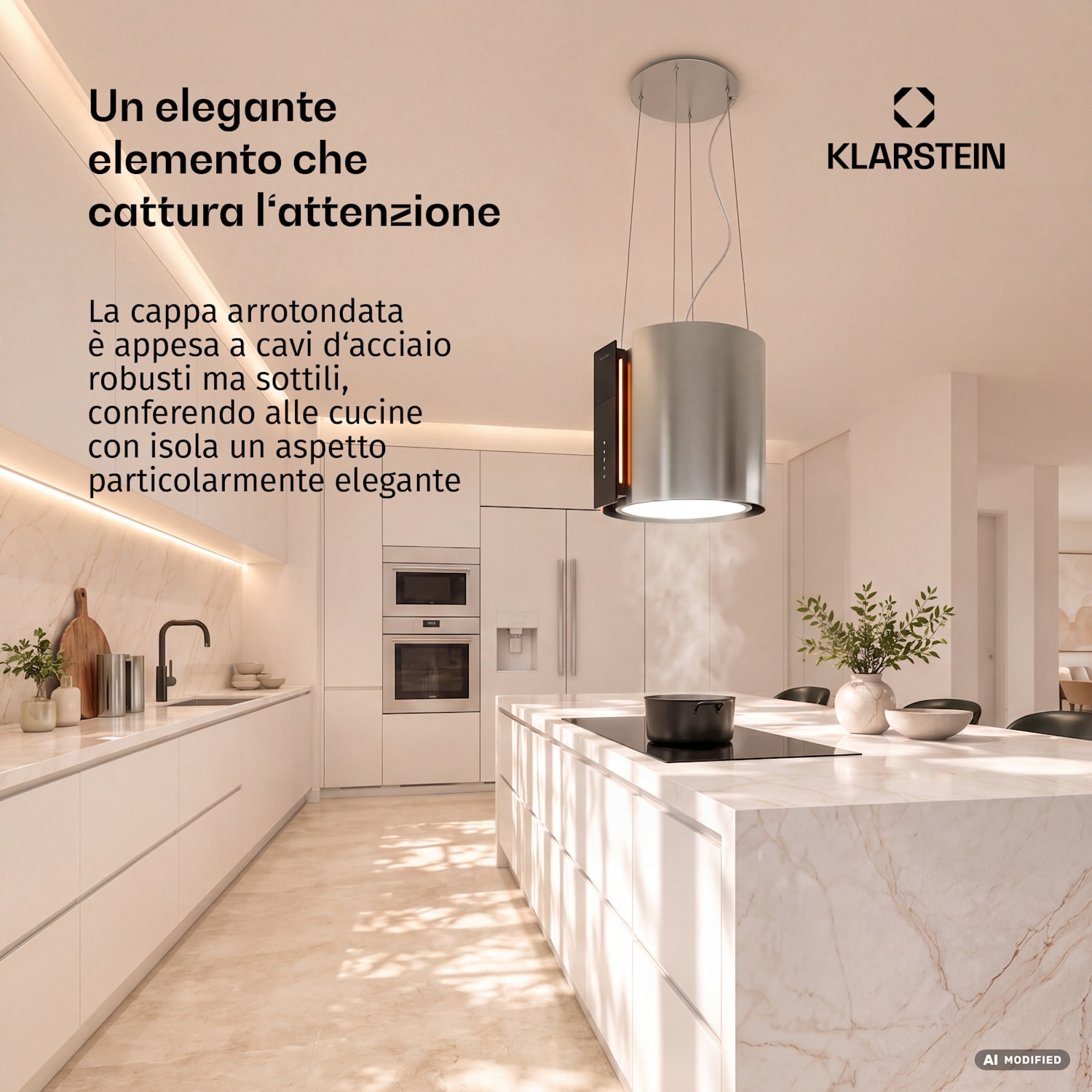 Cappa a isola Skyfall | 3 velocità + Boost | A+++ | 625 m³/h | Comandi touch | 40 cm 38 cm | Argento
