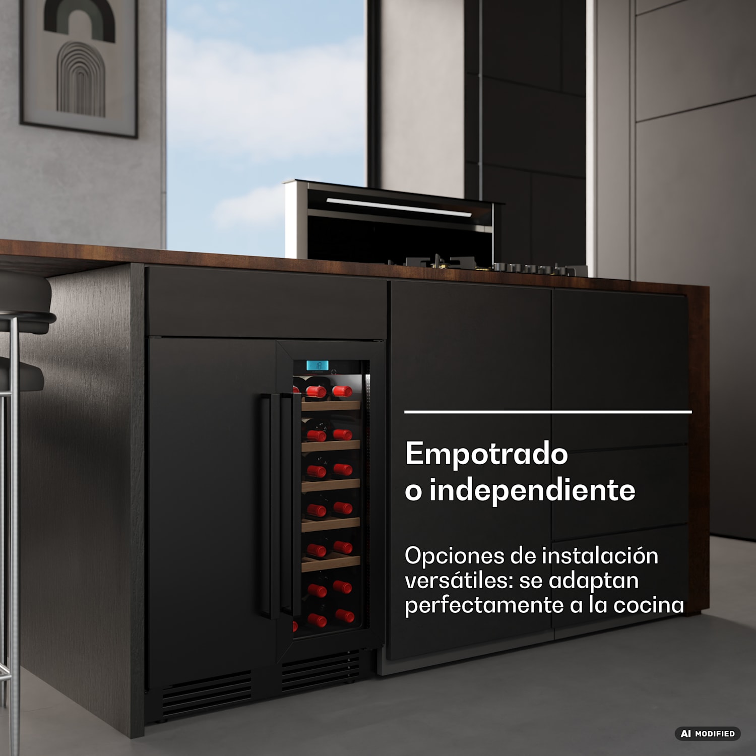 Nevera para vino empotrable Velaire con 2 zonas | 126 l | 122 botellas | Protección UV | 60 cm 