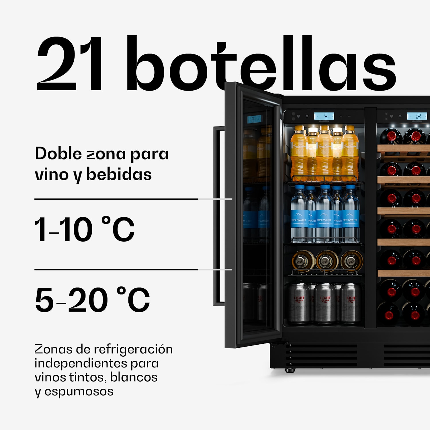 Nevera para vino empotrable Velaire con 2 zonas | 126 l | 122 botellas | Protección UV | 60 cm 