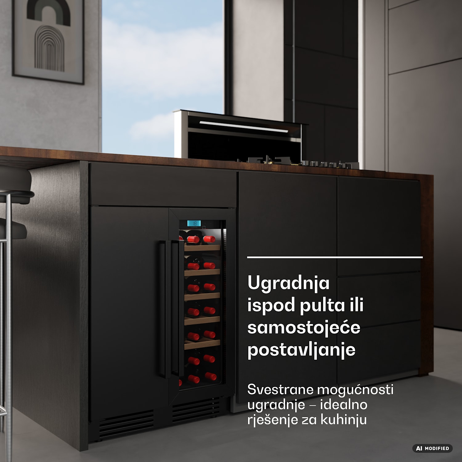 Velaire dvozonski vinski hladnjak ugradnja ispod pulta | 126 L | 122 boce | UV zaštita | 60 cm 
