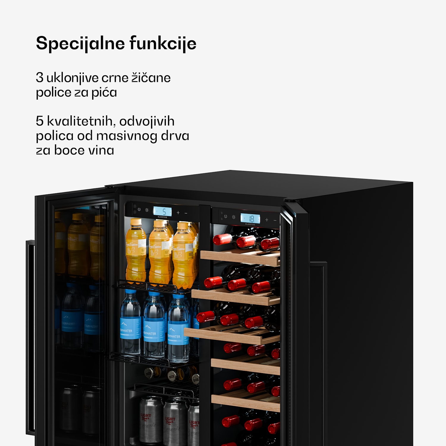 Velaire dvozonski vinski hladnjak ugradnja ispod pulta | 126 L | 122 boce | UV zaštita | 60 cm 