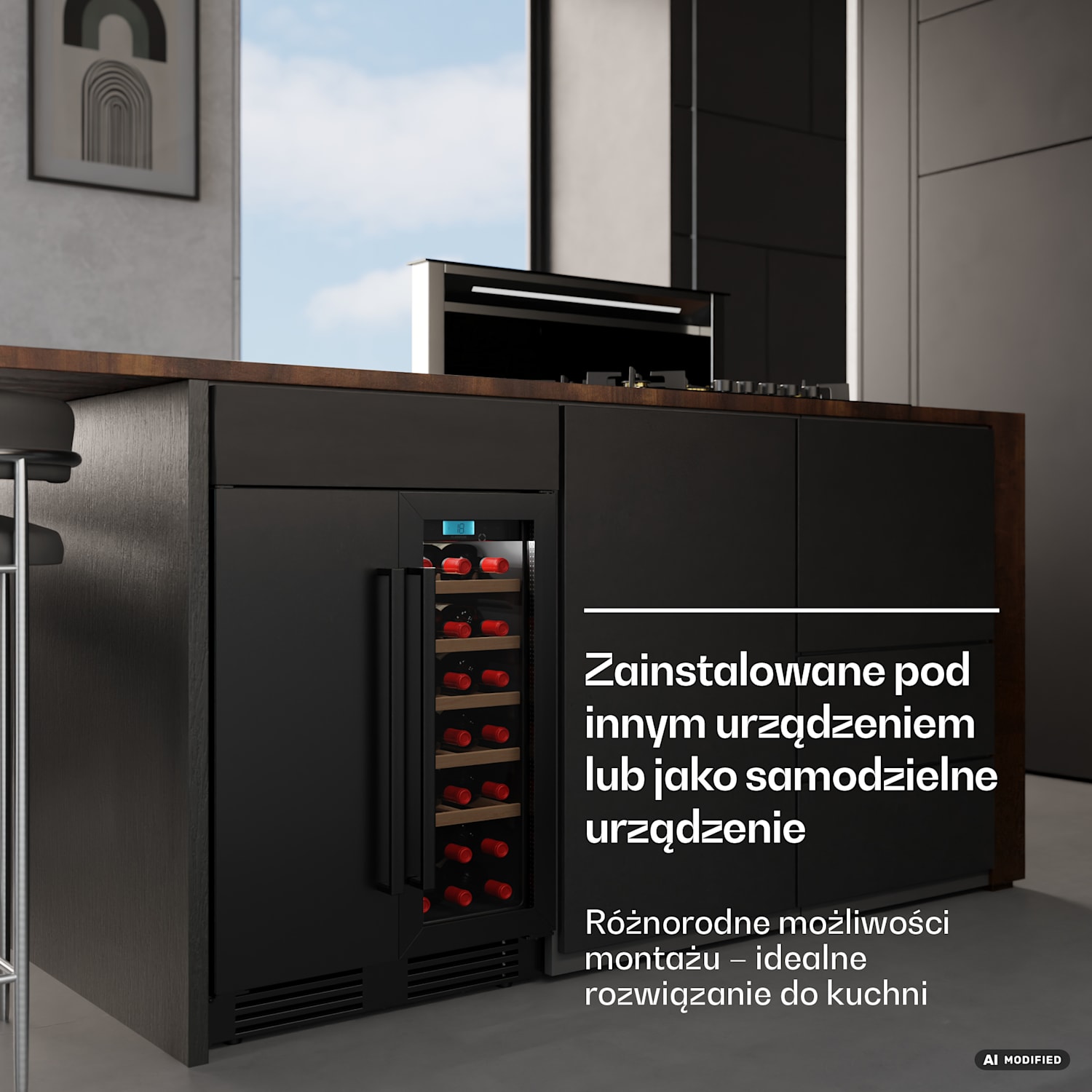 Dwustrefowa chłodziarka do wina Velaire do zabudowy podblatowej | 126 l | 122 butelki | Ochrona przed promieniowaniem UV | 60 cm 