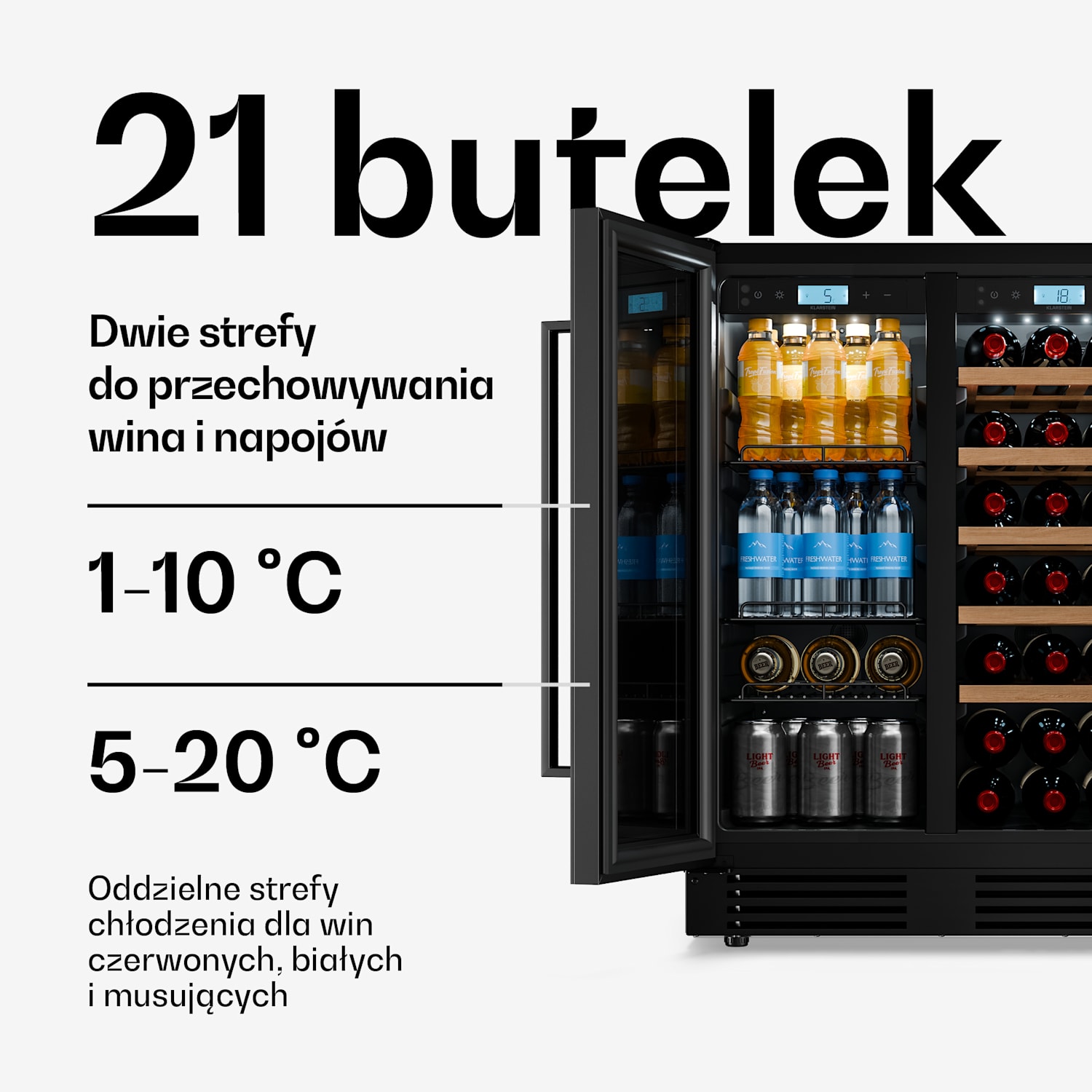 Dwustrefowa chłodziarka do wina Velaire do zabudowy podblatowej | 126 l | 122 butelki | Ochrona przed promieniowaniem UV | 60 cm 