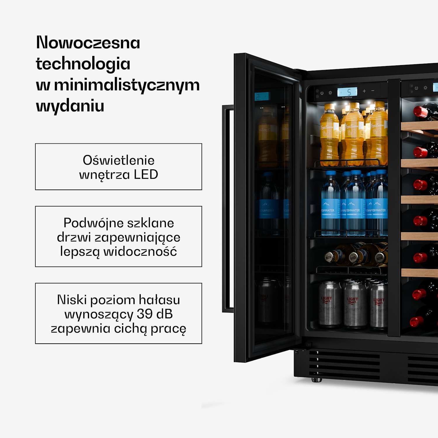 Dwustrefowa chłodziarka do wina Velaire do zabudowy podblatowej | 126 l | 122 butelki | Ochrona przed promieniowaniem UV | 60 cm 