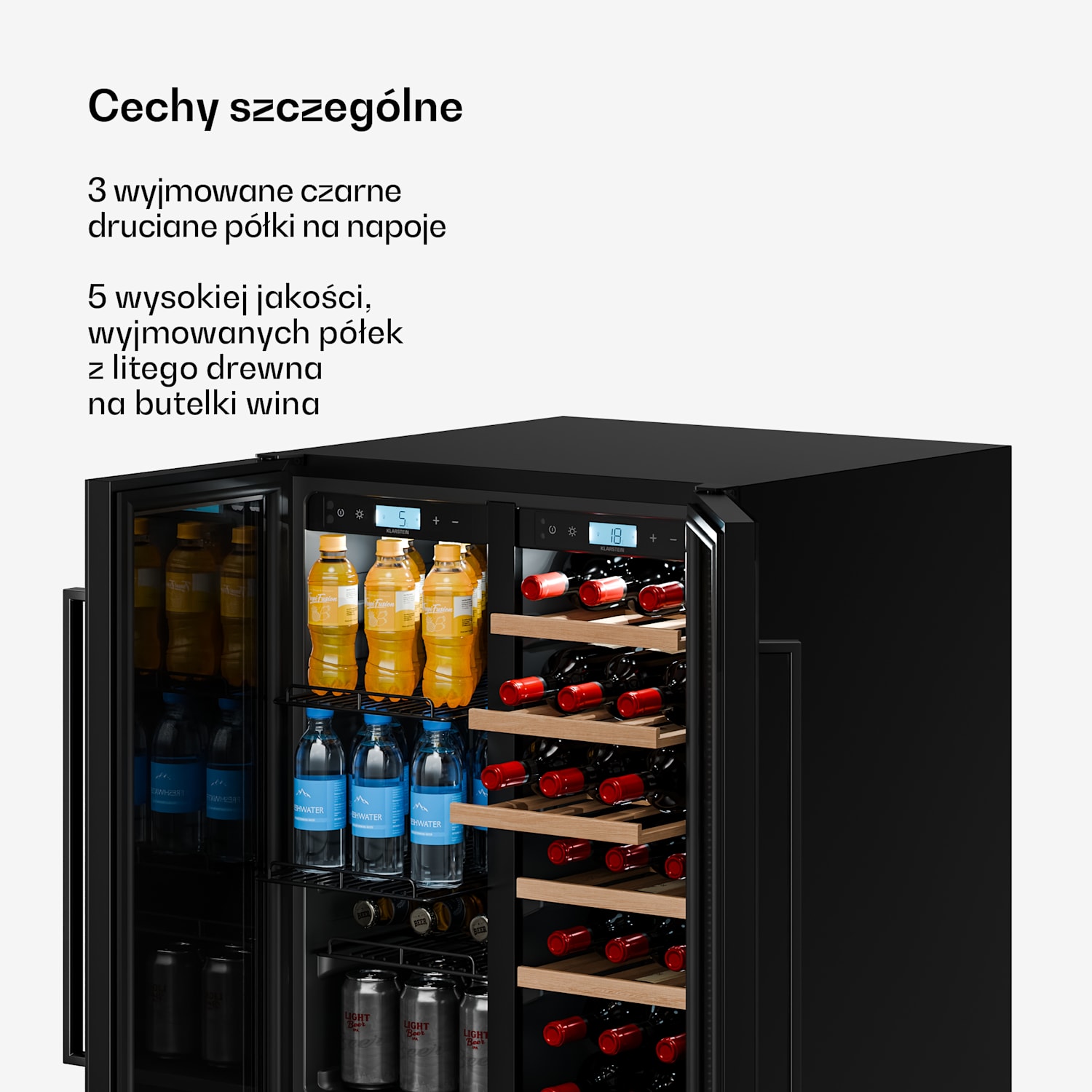 Dwustrefowa chłodziarka do wina Velaire do zabudowy podblatowej | 126 l | 122 butelki | Ochrona przed promieniowaniem UV | 60 cm 