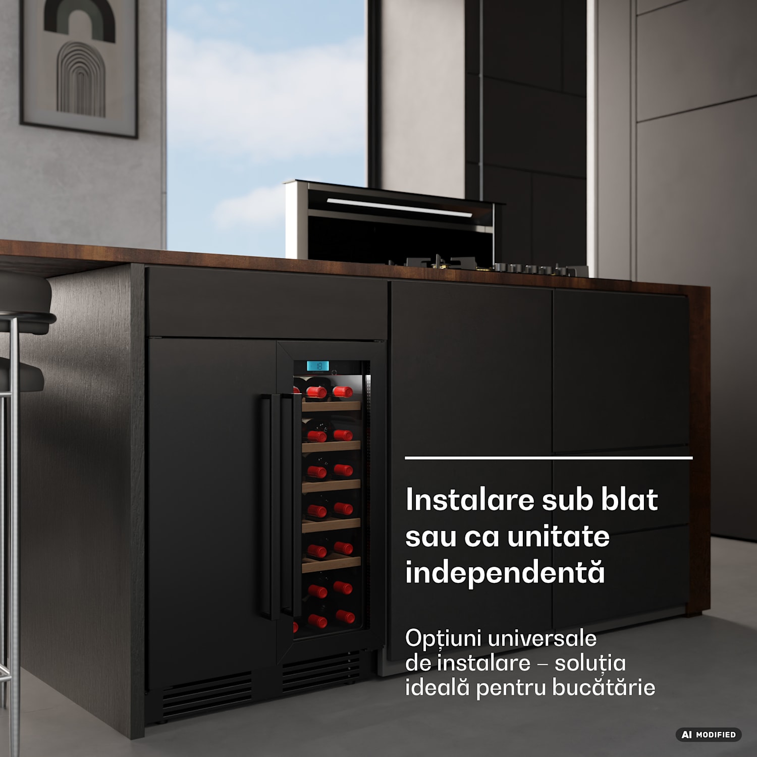 Velaire subsolar pentru vin cu 2 zone | 126 l | 122 sticle | Protecție UV | 60 cm 