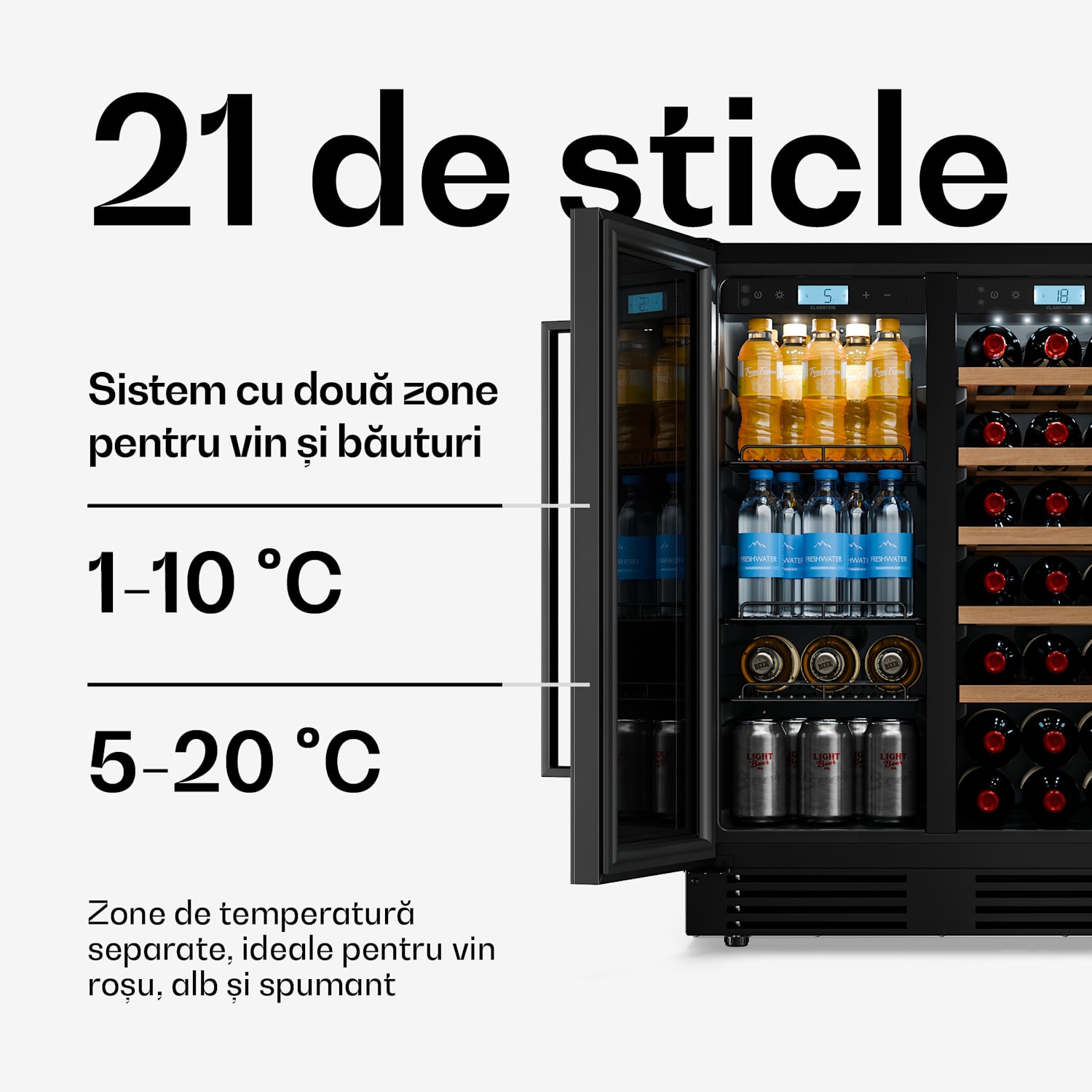 Velaire subsolar pentru vin cu 2 zone | 126 l | 122 sticle | Protecție UV | 60 cm 