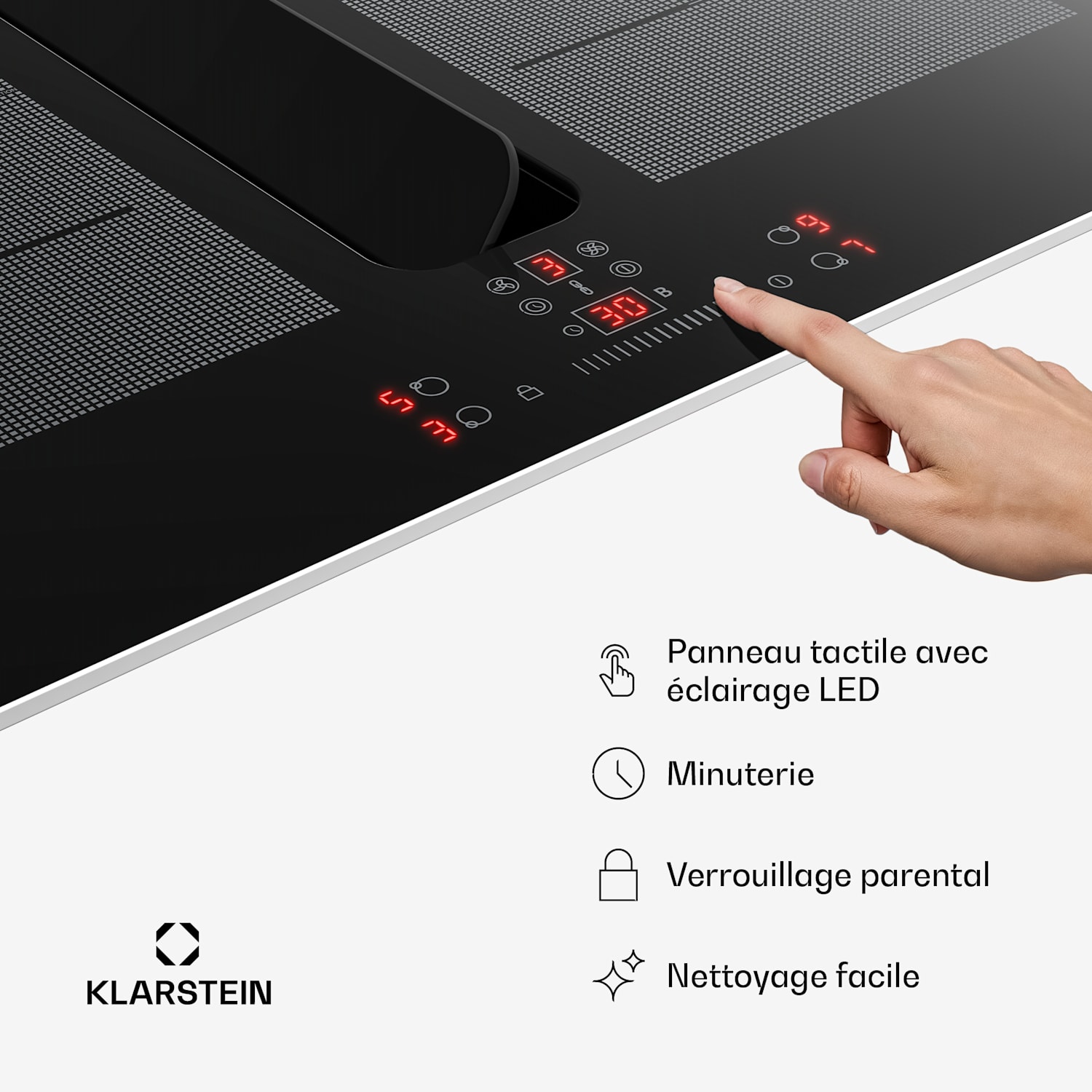 ChefFusion inductiekookplaat met afzuiging | 4 kookzones | 7200 W | 504,3 m³/h | 60 cm 60 cm | Roestvrijstalen frame | Zwart