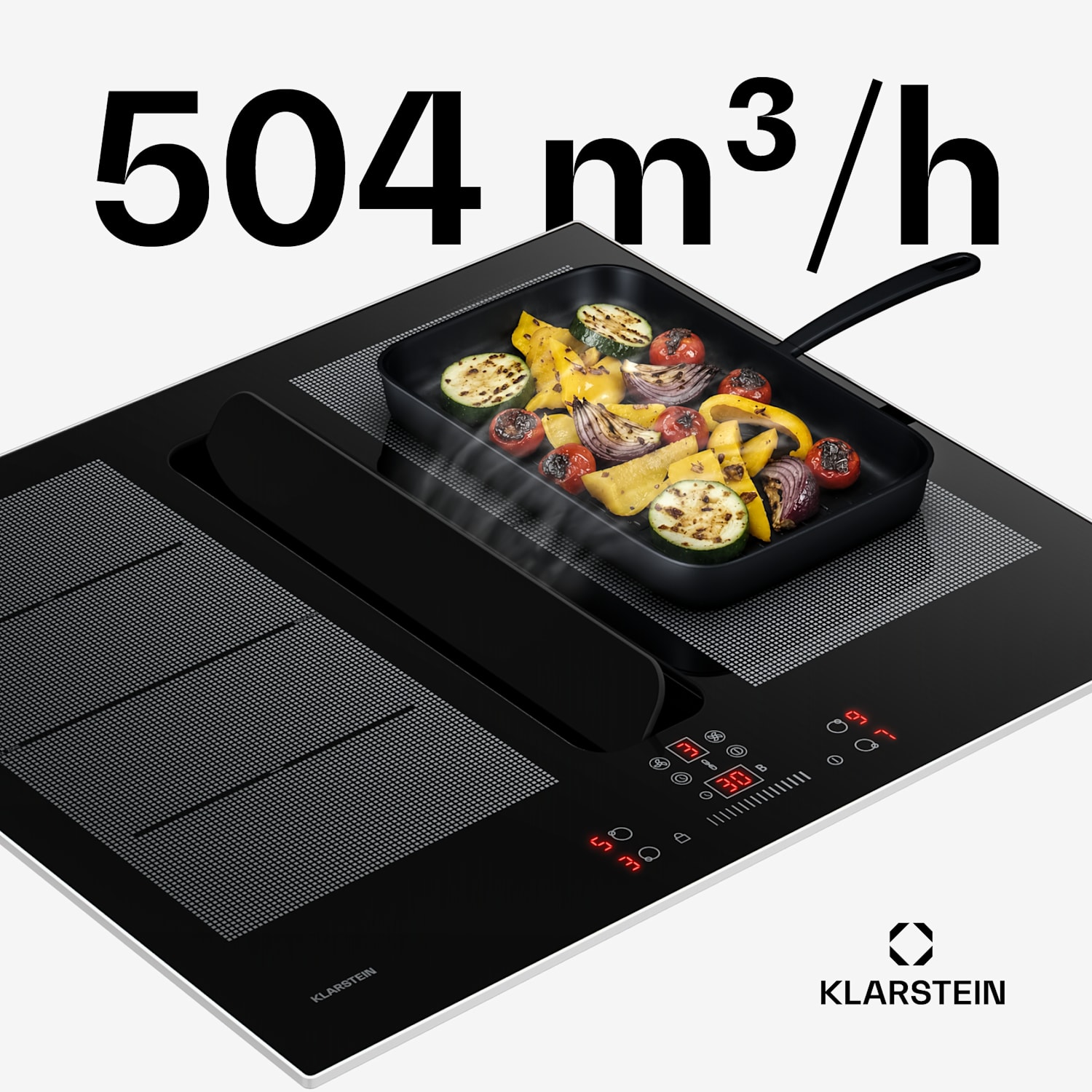 ChefFusion indukcijska ploča s kuhinjskom napom | 4 zone za kuhanje | 7200 W | 504,3 m³/h | 60 cm 60 cm | Okvir od nehrđajućeg čelika | Crna