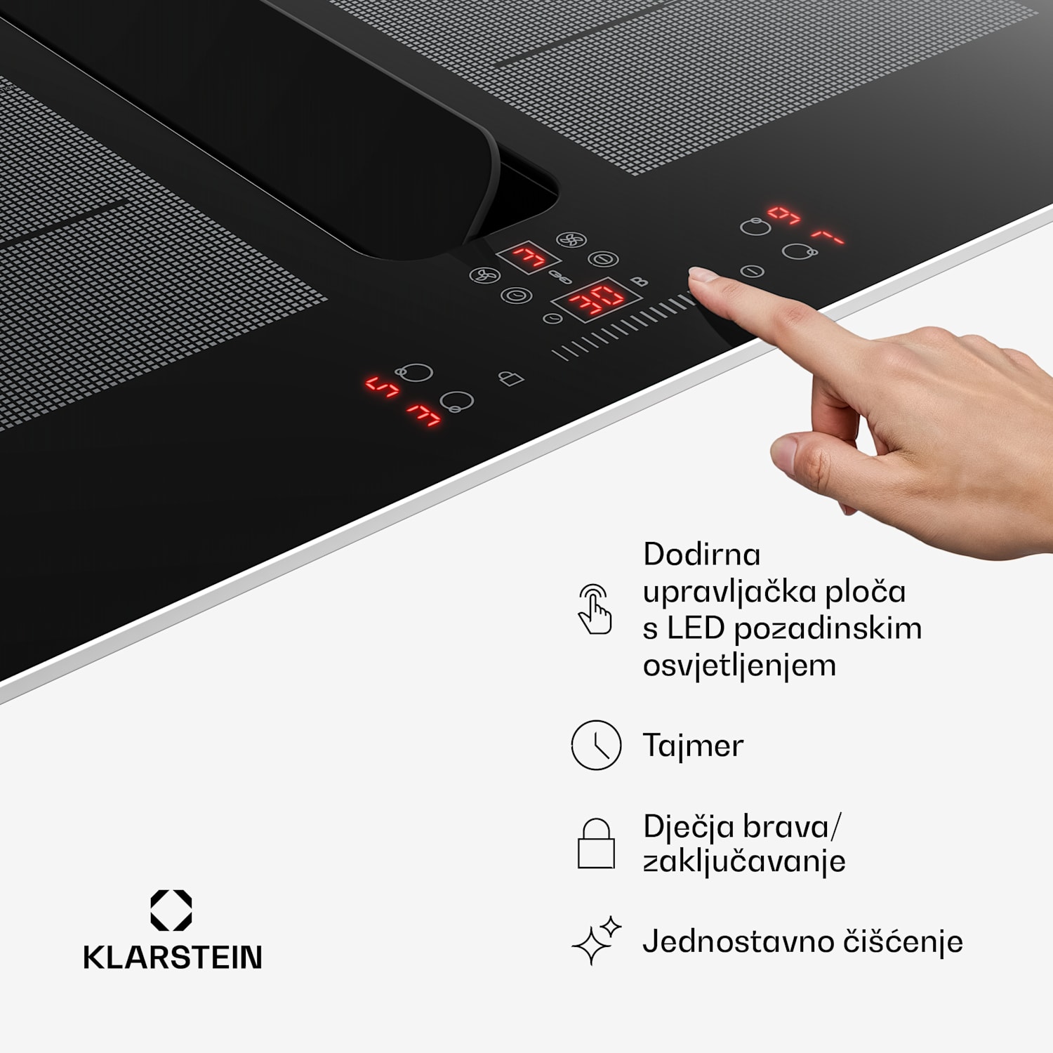 ChefFusion indukcijska ploča s kuhinjskom napom | 4 zone za kuhanje | 7200 W | 504,3 m³/h | 60 cm 60 cm | Okvir od nehrđajućeg čelika | Crna