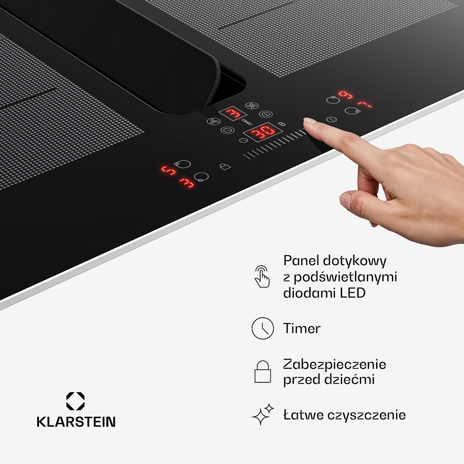 ChefFusion płyta indukcyjna z okapem | 4 pola grzewcze | 7200 W | 504,3 m³/h | 60 cm 60 cm | Ramka ze stali nierdzewnej | Czarny