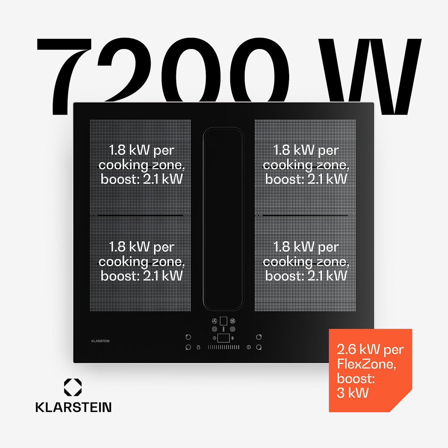 ChefFusion placa de indução com exaustor | 4 zonas de cozedura | 7200 W | 504,3 m³/h | 60 cm 60 cm | Moldura em aço inoxidável | Preto