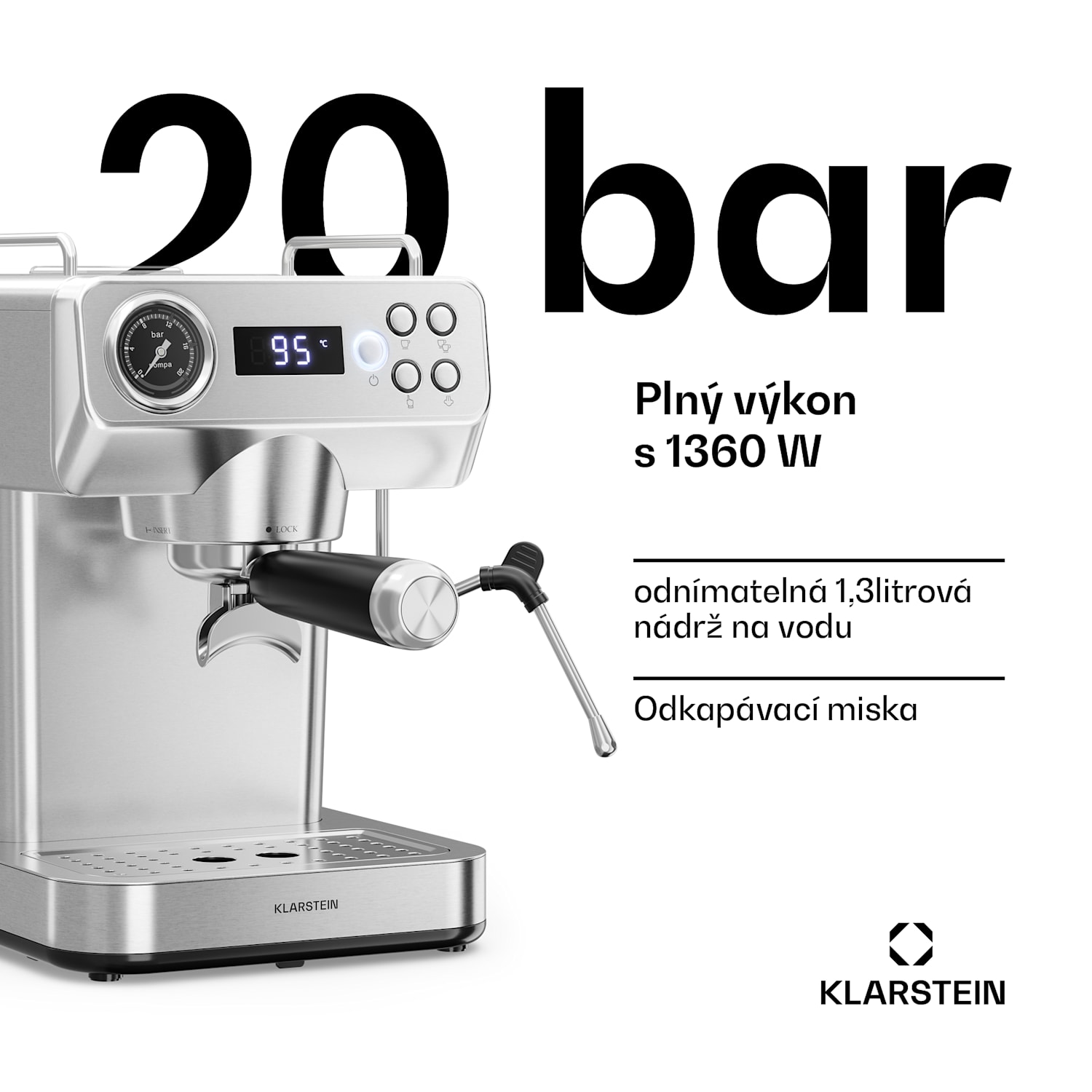 Pákový kávovar Libeica Evo | 1360 W | 20 barů | 1,3 l | Včetně napěňovače mléka 