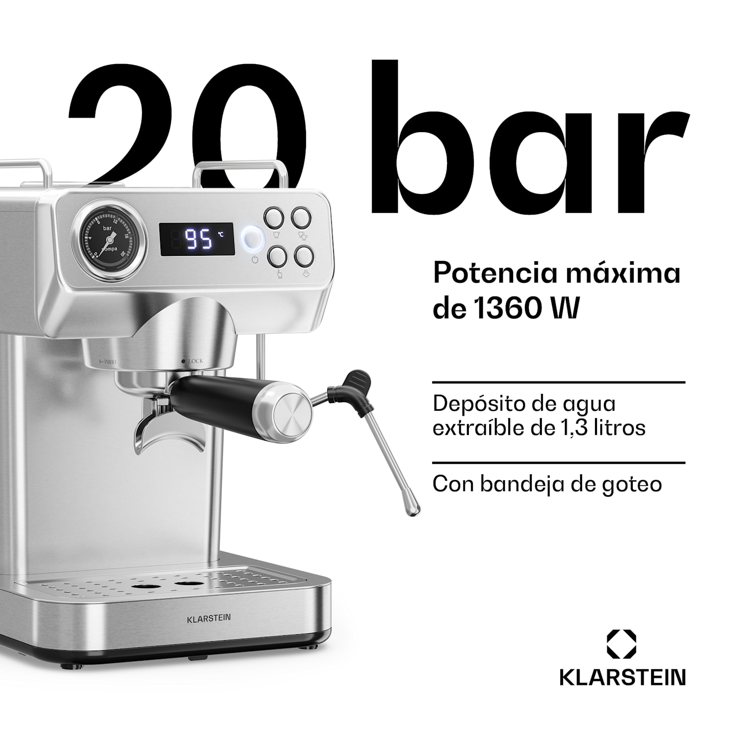 Libeica Evo máquina de espresso | 1360 W | 20 bar | 1,3 l | Incluye espumador de leche 
