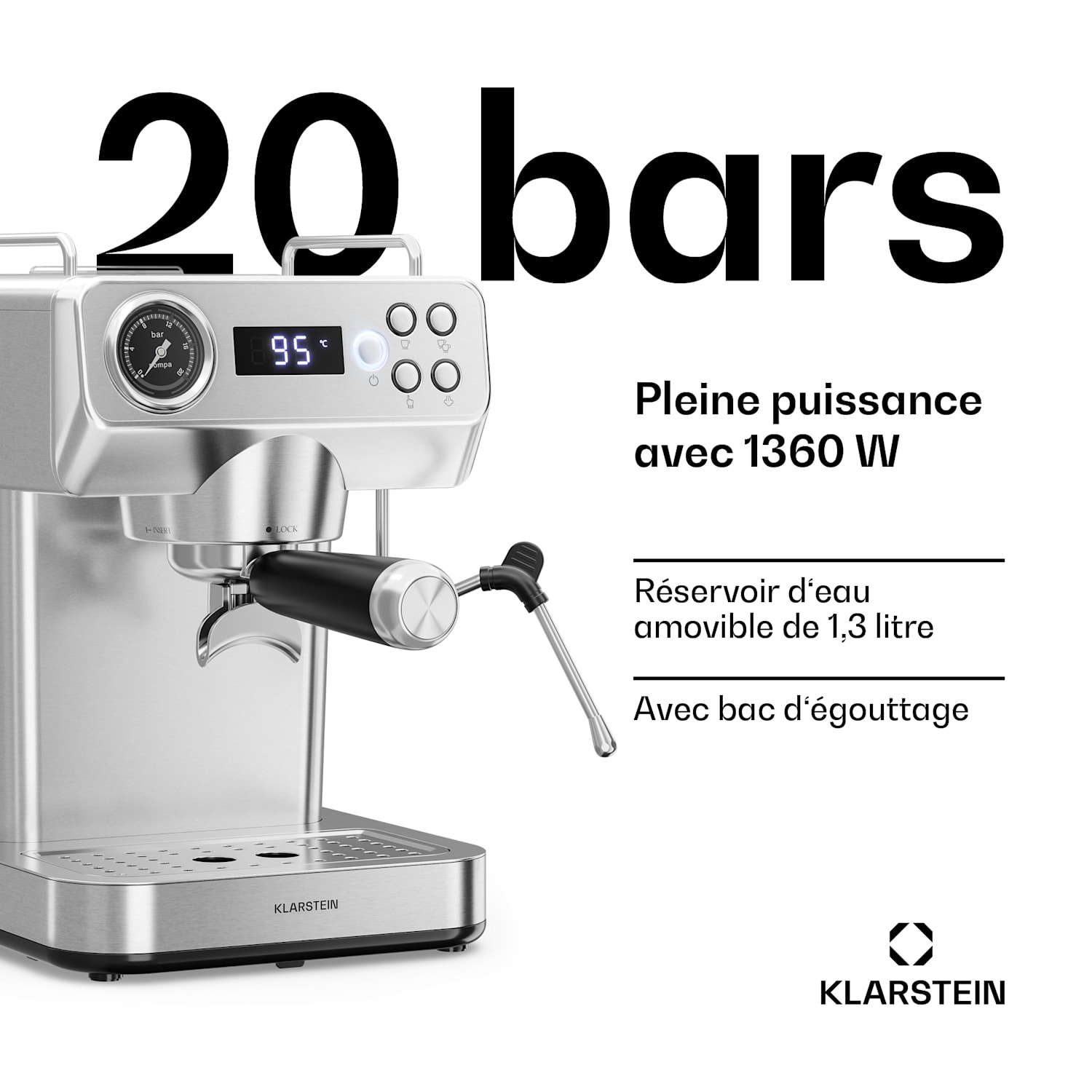 Machine à expresso Libeica Evo | 1360 W | 20 bars | 1,3 l | Mousseur à lait inclus 