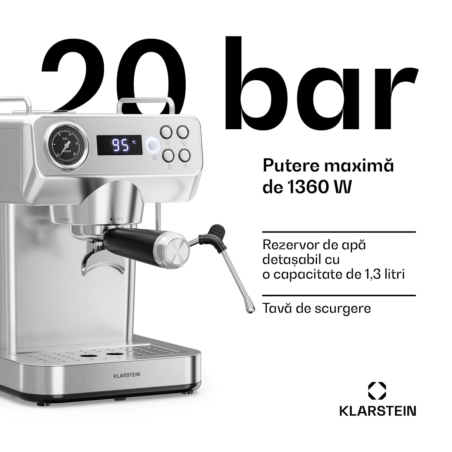 Espressorul manual Libeica Evo | 1360 W | 20 bari | 1,3 l | Include dispozitiv de spumare a laptelui 