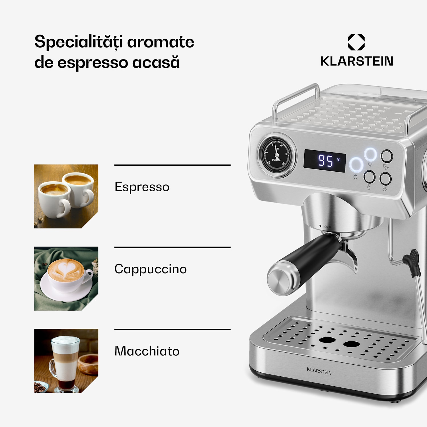 Espressorul manual Libeica Evo | 1360 W | 20 bari | 1,3 l | Include dispozitiv de spumare a laptelui 