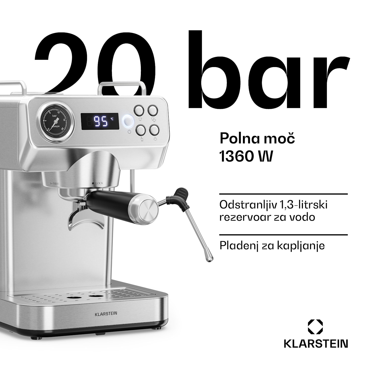 Libeica Evo ročni kavni aparat | 1360 W | 20 barov | 1,3 l | Z vgrajenim penilnikom mleka 