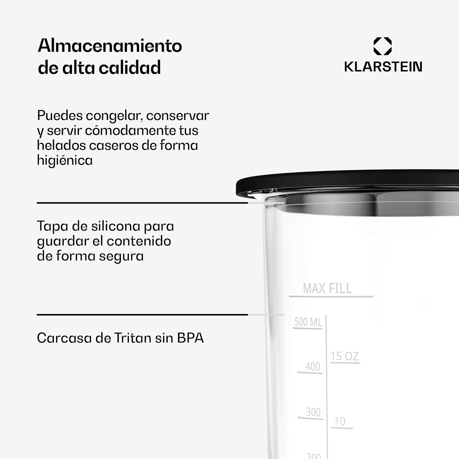 Recipiente para helado Velaire | 0,6 litros | Tritan | Resistente | Tapa de silicona | Apto para el lavavajillas 