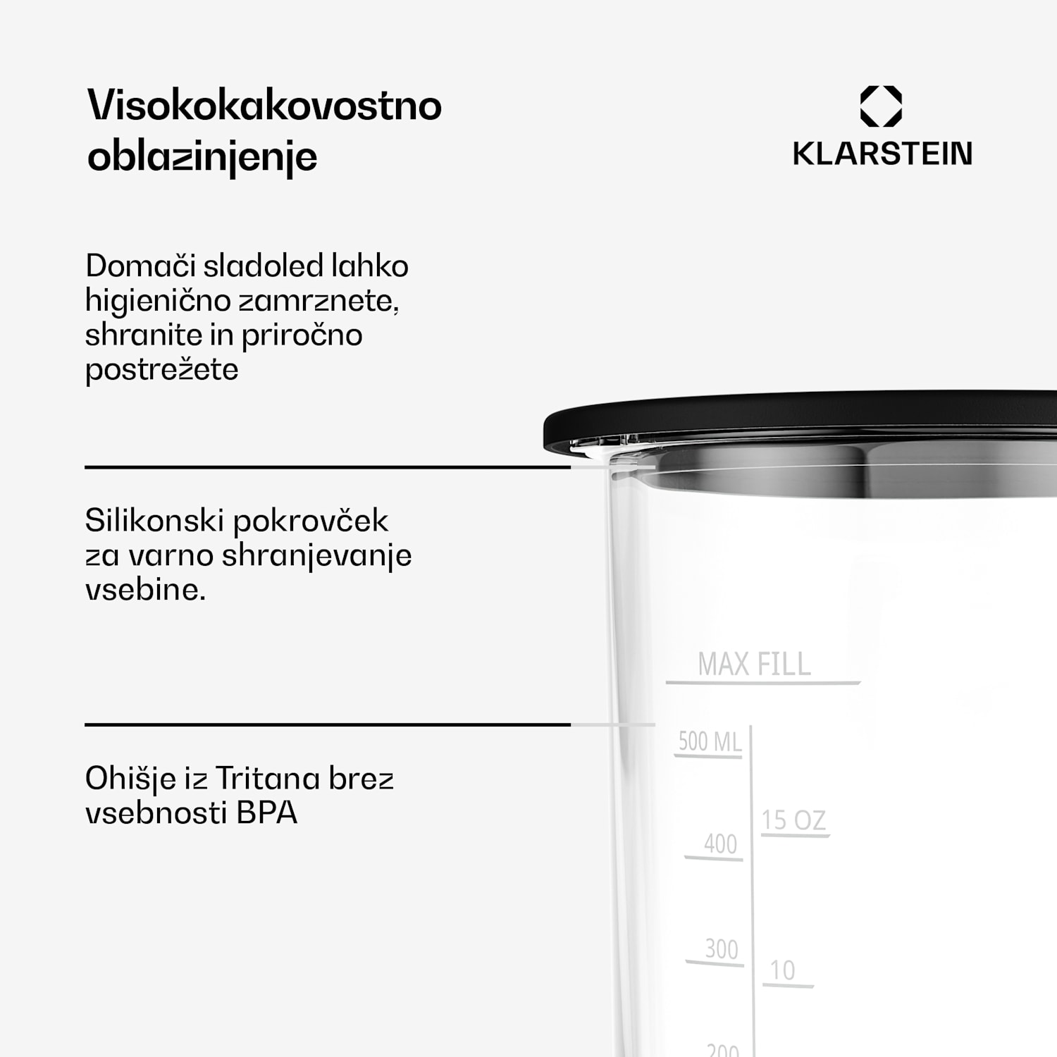 Velaire Posoda za sladoled | 0,6 litra | Tritan | trpežna | silikonski pokrov | primerna za pomivanje v pomivalnem stroju 