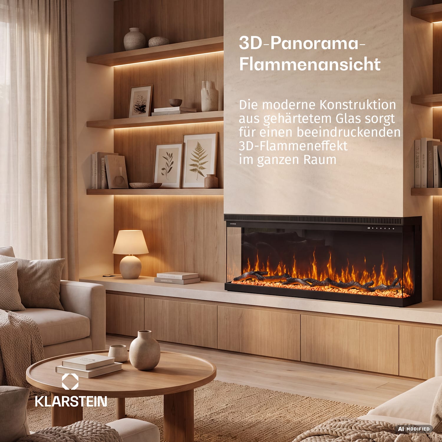 EchoFlame Smart Wand-Elektrokamin | 127 cm | 1800 W | 2 Heizmodi | 12 Farben | Schwarz 127 x 44 x 20 cm