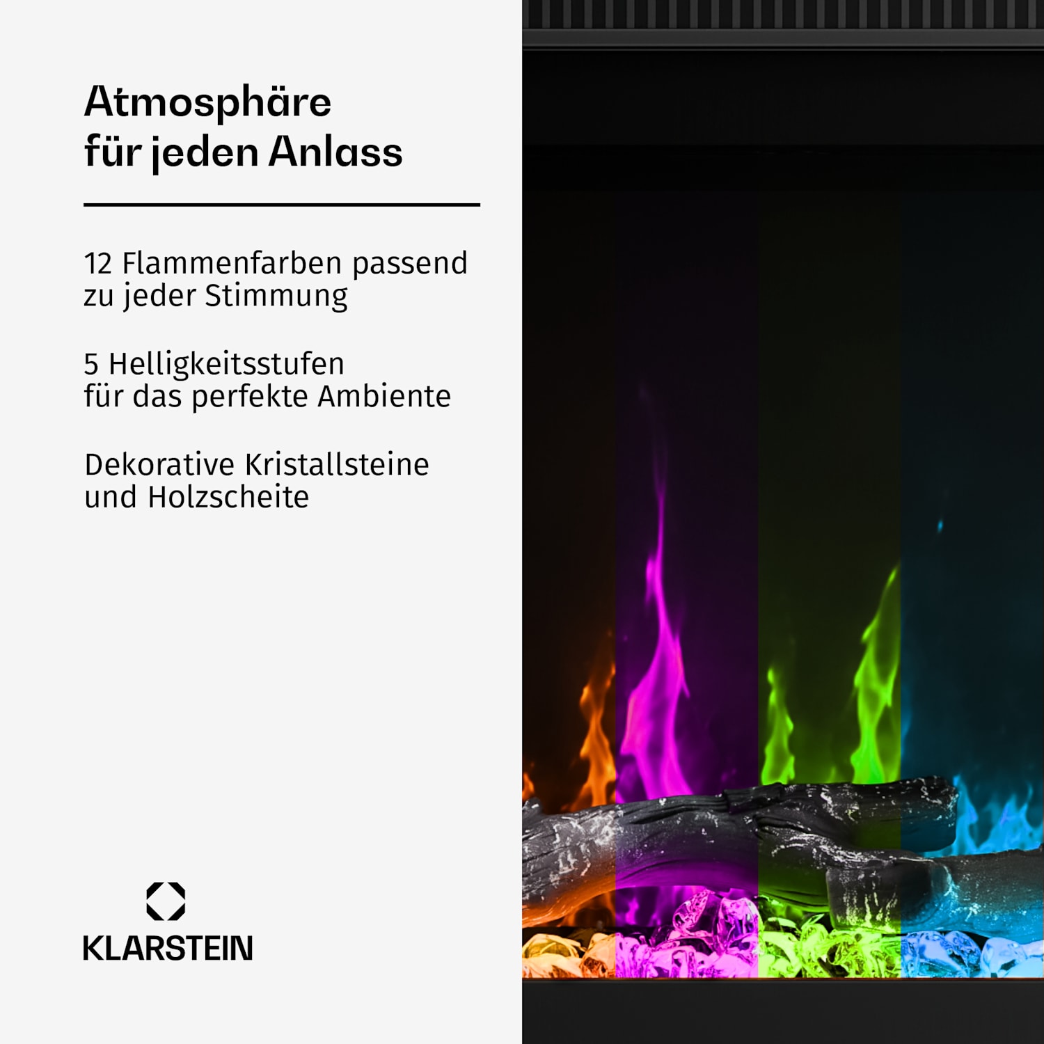 EchoFlame Smart Wand-Elektrokamin | 127 cm | 1800 W | 2 Heizmodi | 12 Farben | Schwarz 127 x 44 x 20 cm