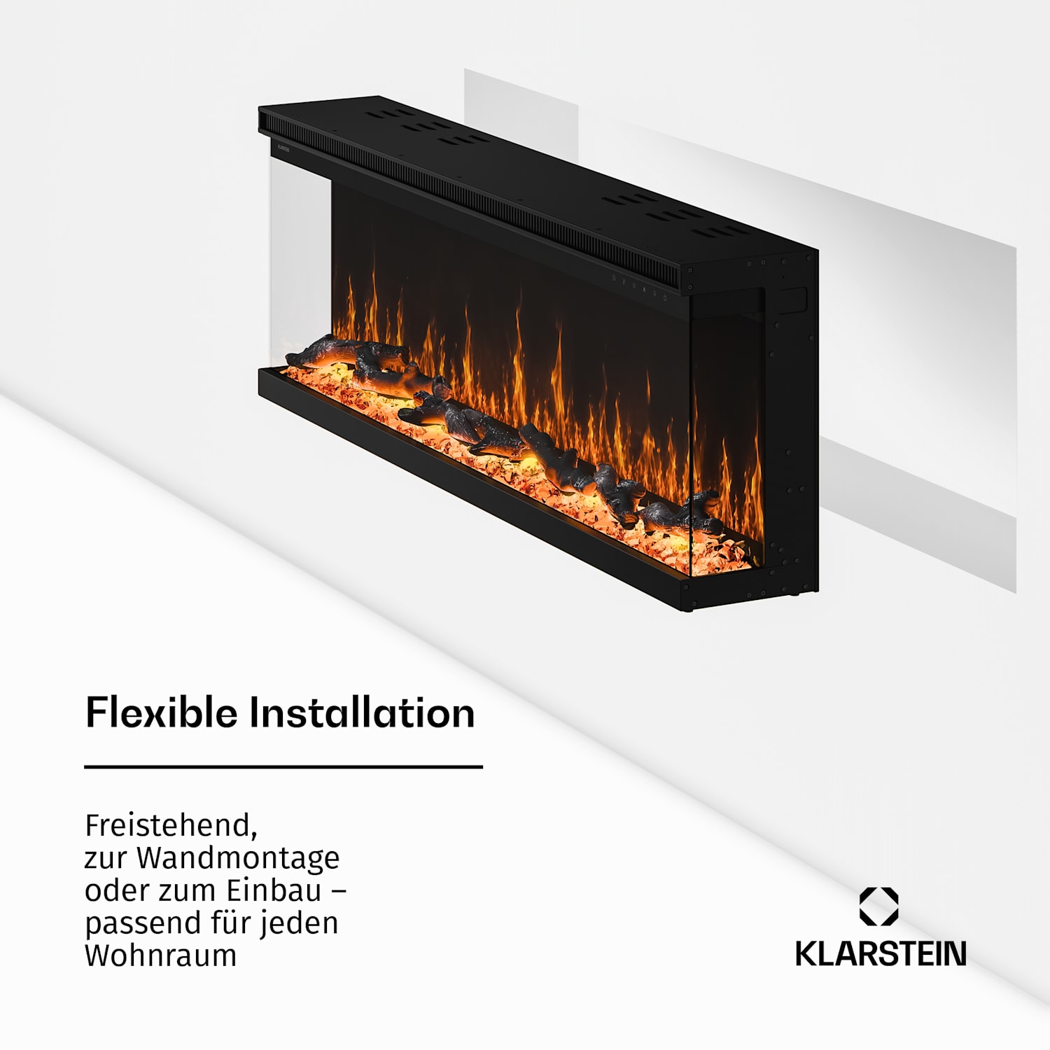 EchoFlame Smart Wand-Elektrokamin | 127 cm | 1800 W | 2 Heizmodi | 12 Farben | Schwarz 127 x 44 x 20 cm