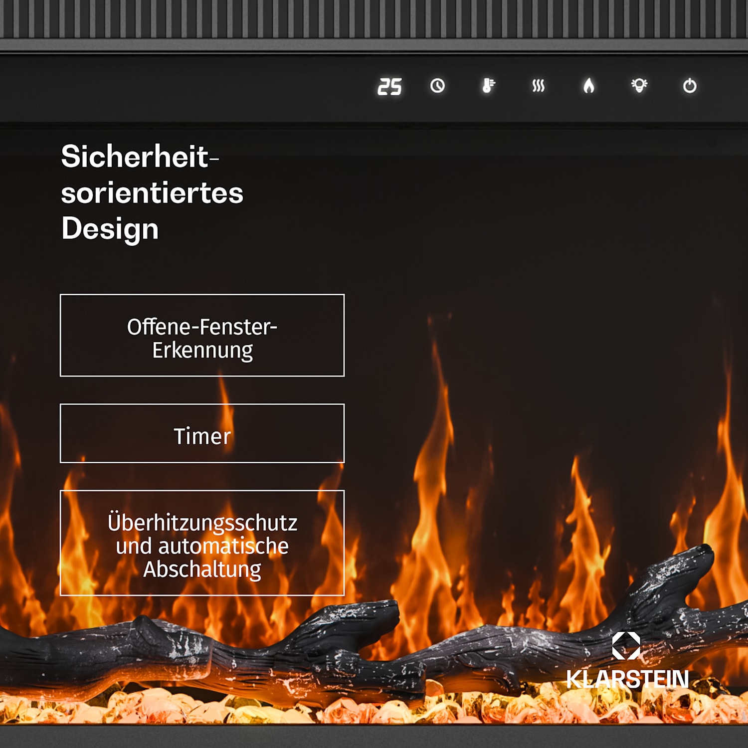 EchoFlame Smart Wand-Elektrokamin | 127 cm | 1800 W | 2 Heizmodi | 12 Farben | Schwarz 127 x 44 x 20 cm