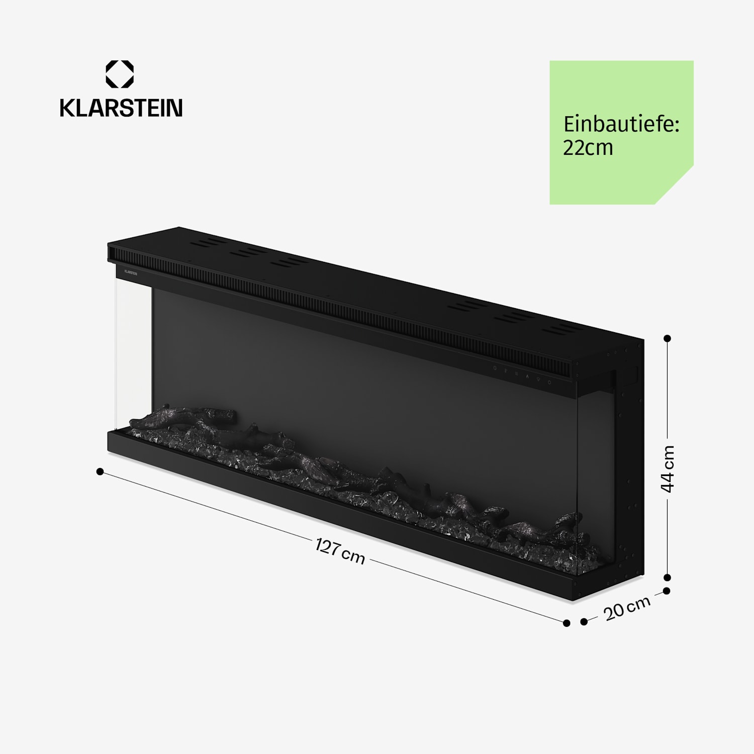EchoFlame Smart Wand-Elektrokamin | 127 cm | 1800 W | 2 Heizmodi | 12 Farben | Schwarz 127 x 44 x 20 cm