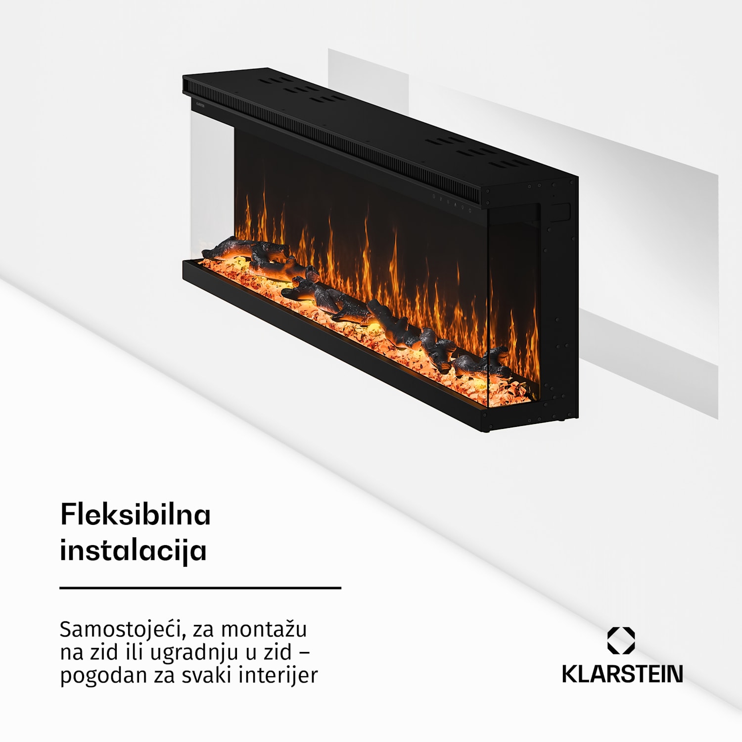 EchoFlame Smart zidni električni kamin | 127 cm | 1800 W | 2 režima grijanja | 12 boja | Crna 127 x 44 x 20 cm