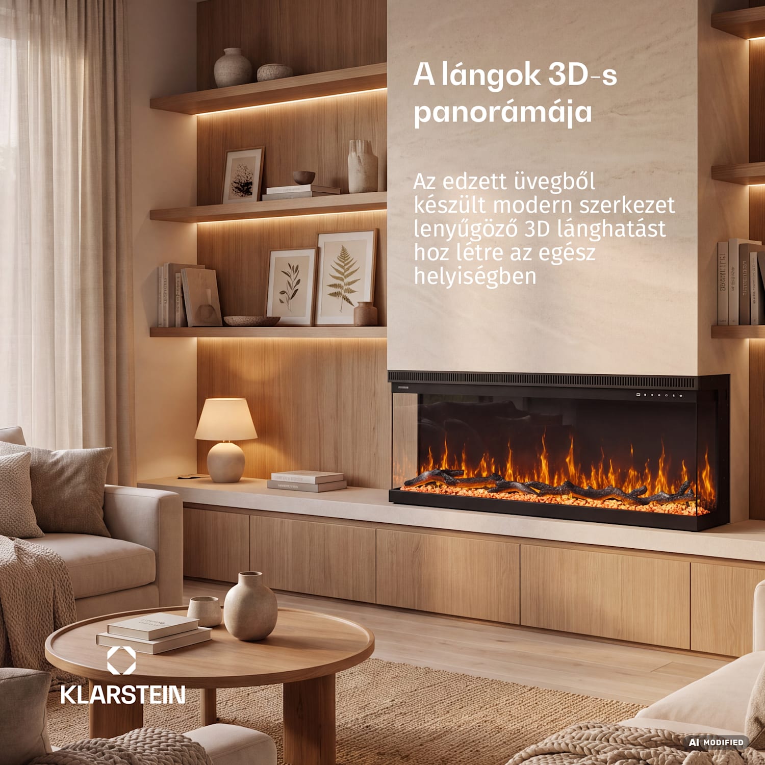 EchoFlame Smart falra szerelhető elektromos kandalló | 127 cm | 1800 W | 2 fűtési üzemmód | 12 szín | Fekete 127 x 44 x 20 cm