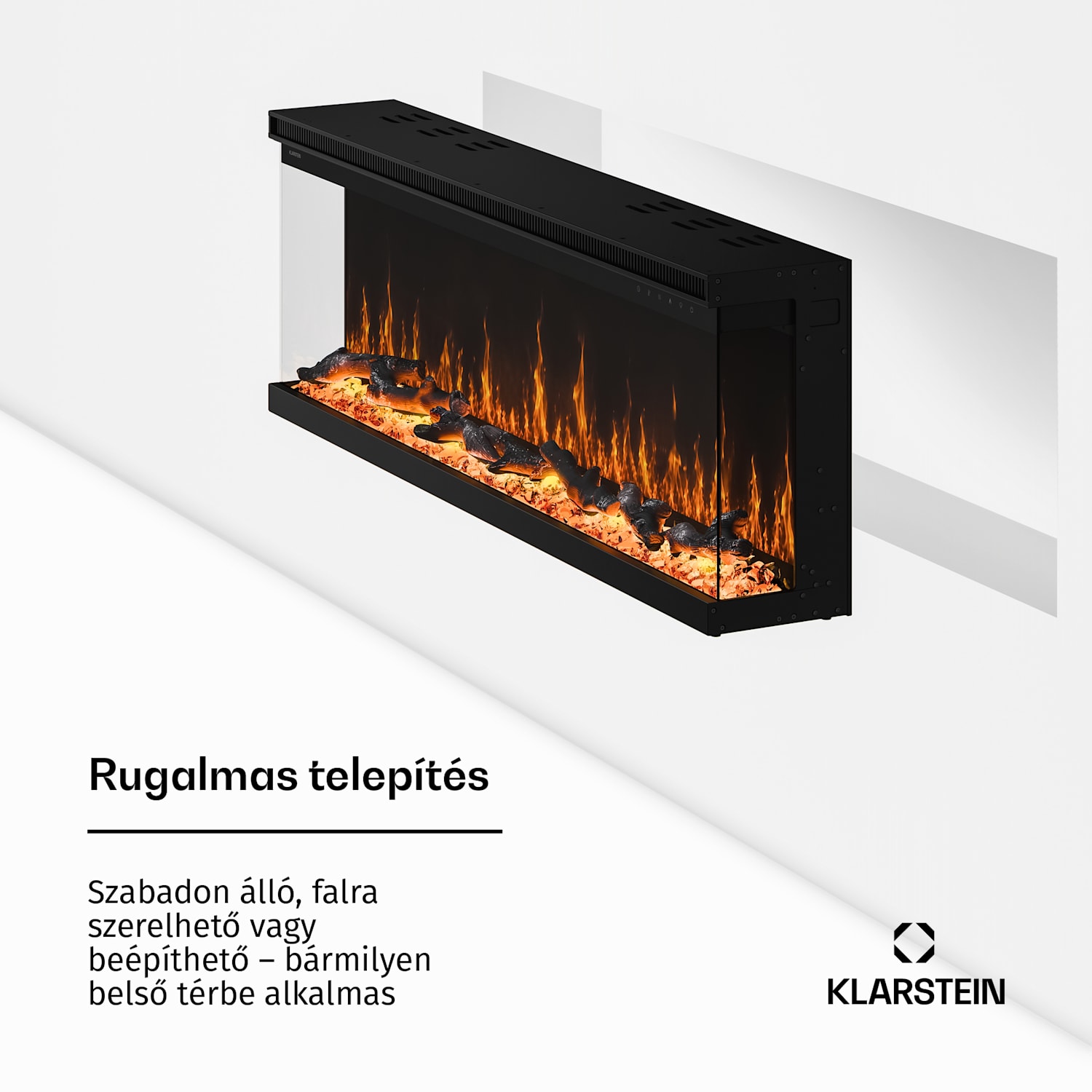 EchoFlame Smart falra szerelhető elektromos kandalló | 127 cm | 1800 W | 2 fűtési üzemmód | 12 szín | Fekete 127 x 44 x 20 cm