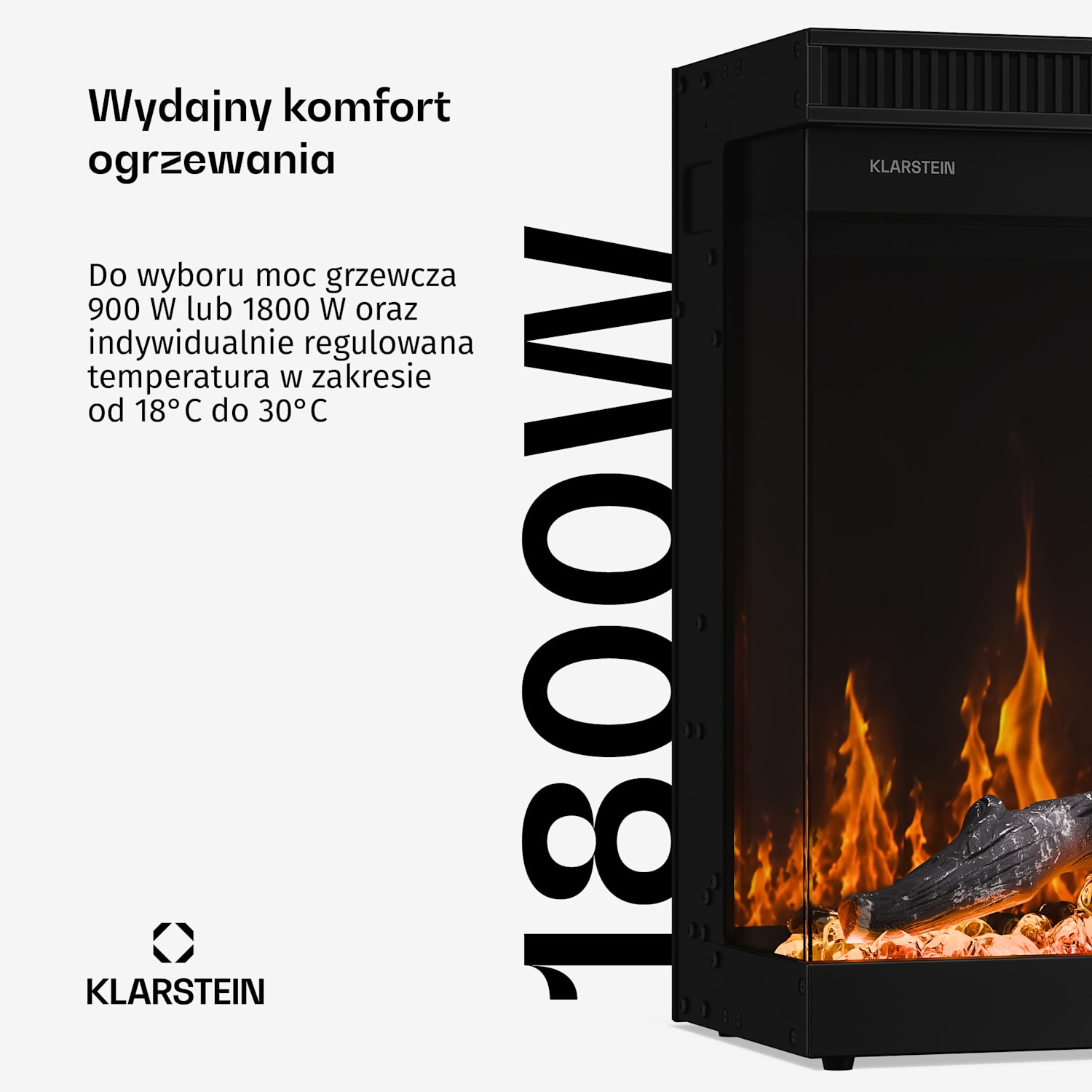 Ścienny kominek elektryczny EchoFlame Smart | 127 cm | 1800 W | 2 tryby ogrzewania | 12 kolorów | Czarny 127 x 44 x 20 cm