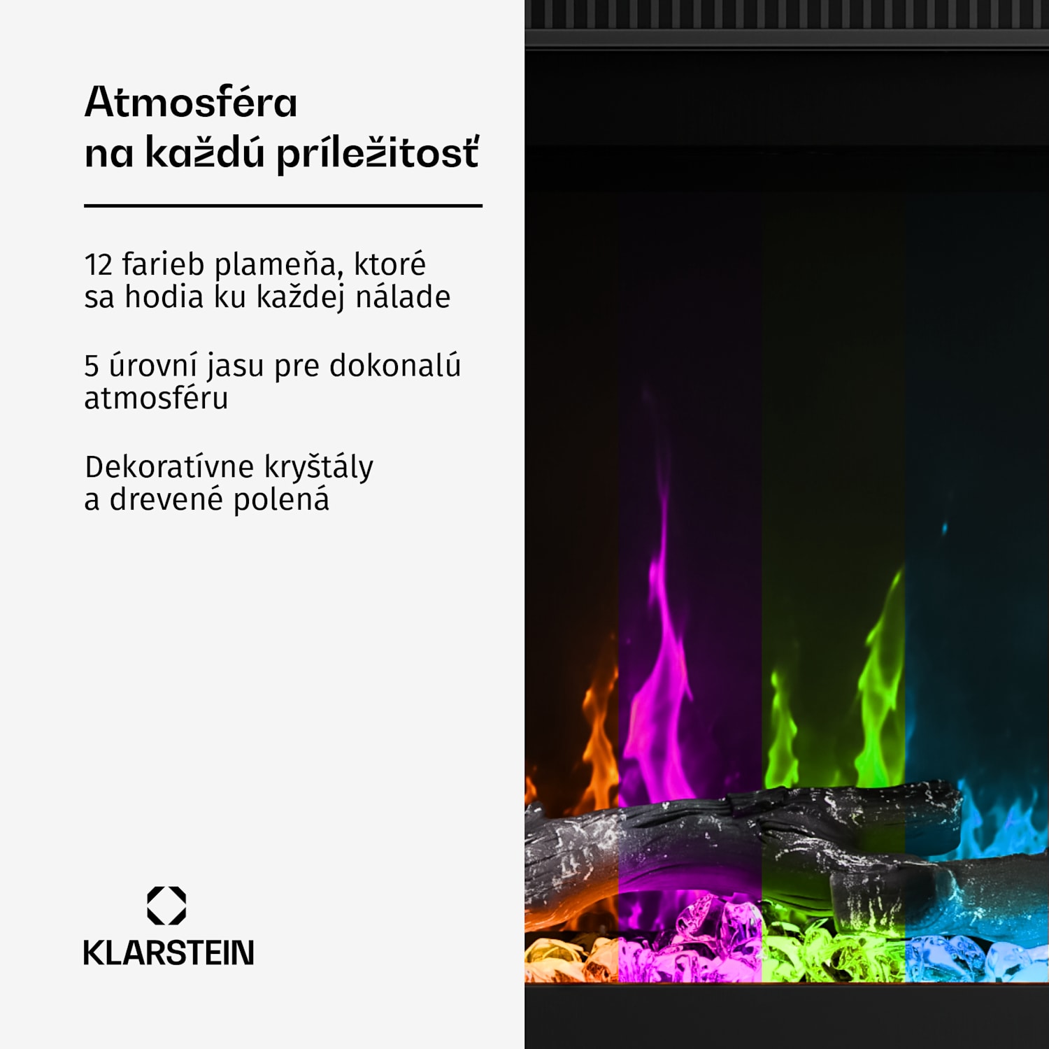 EchoFlame Smart nástenný elektrický krb | 127 cm | 1800 W | 2 režimy vykurovania | 12 farieb | Čierny 127 x 44 x 20 cm