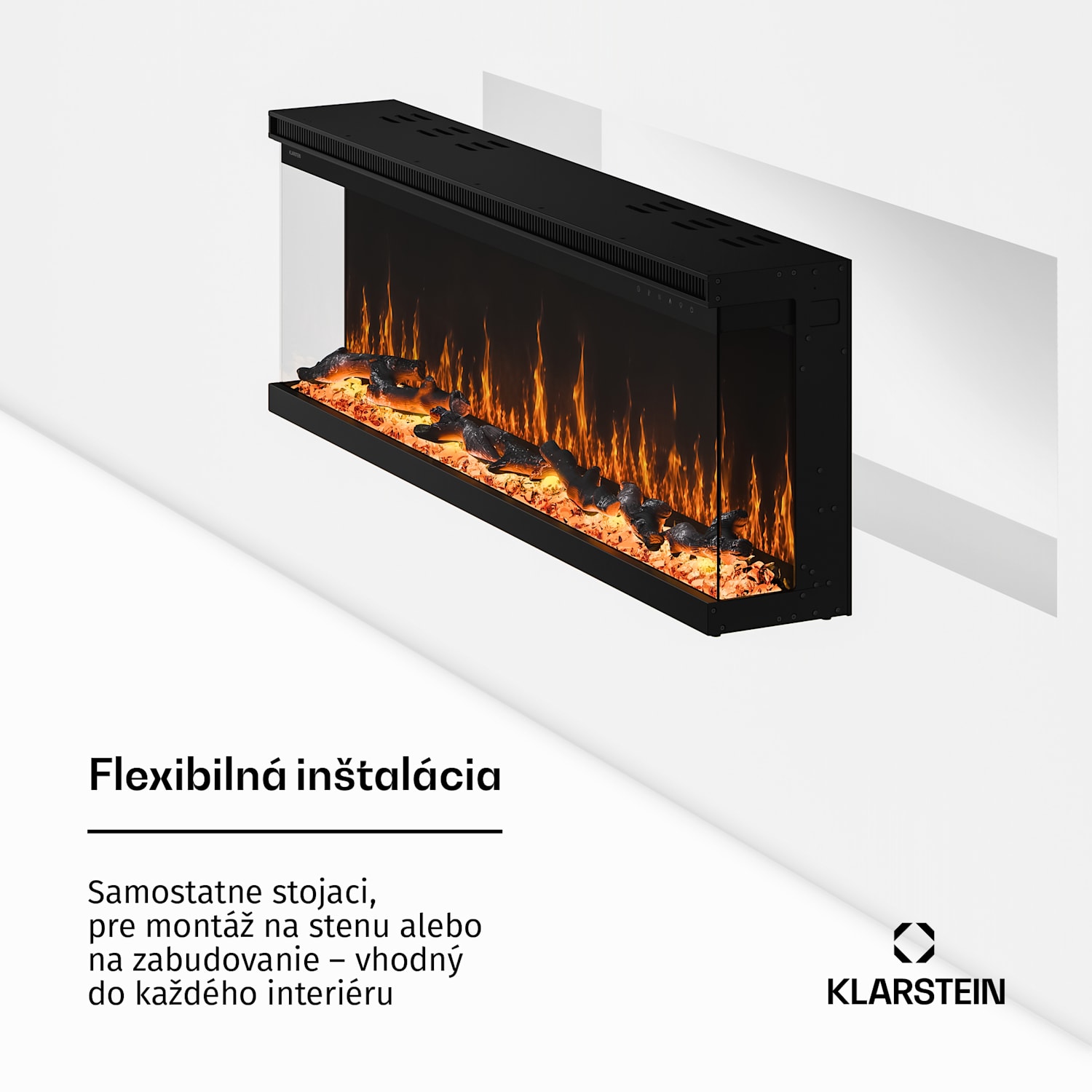 EchoFlame Smart nástenný elektrický krb | 127 cm | 1800 W | 2 režimy vykurovania | 12 farieb | Čierny 127 x 44 x 20 cm