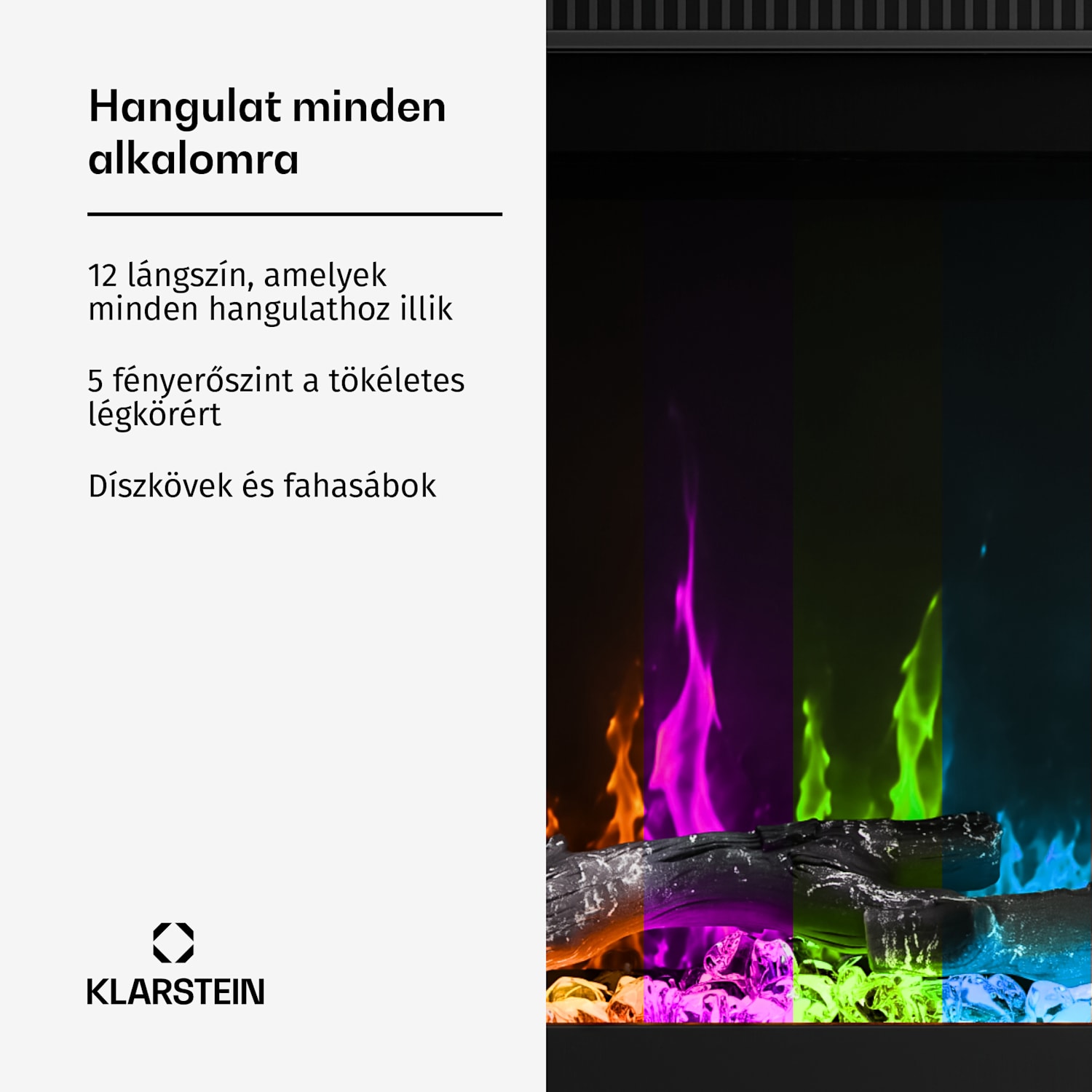 EchoFlame Smart falra szerelhető elektromos kandalló | 152 cm | 1800 W | 2 fűtési üzemmód | 12 szín | Fekete 152 x 44 x 20 cm
